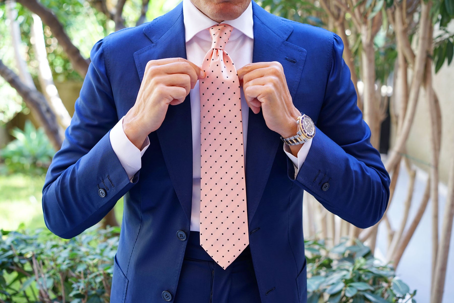 Peach on Black Polka Dots Necktie