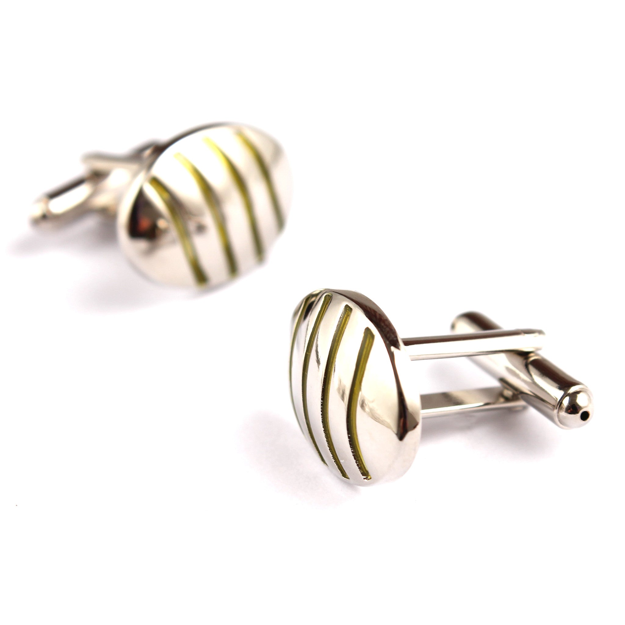 Silver Oval Green Pattern Cufflinks