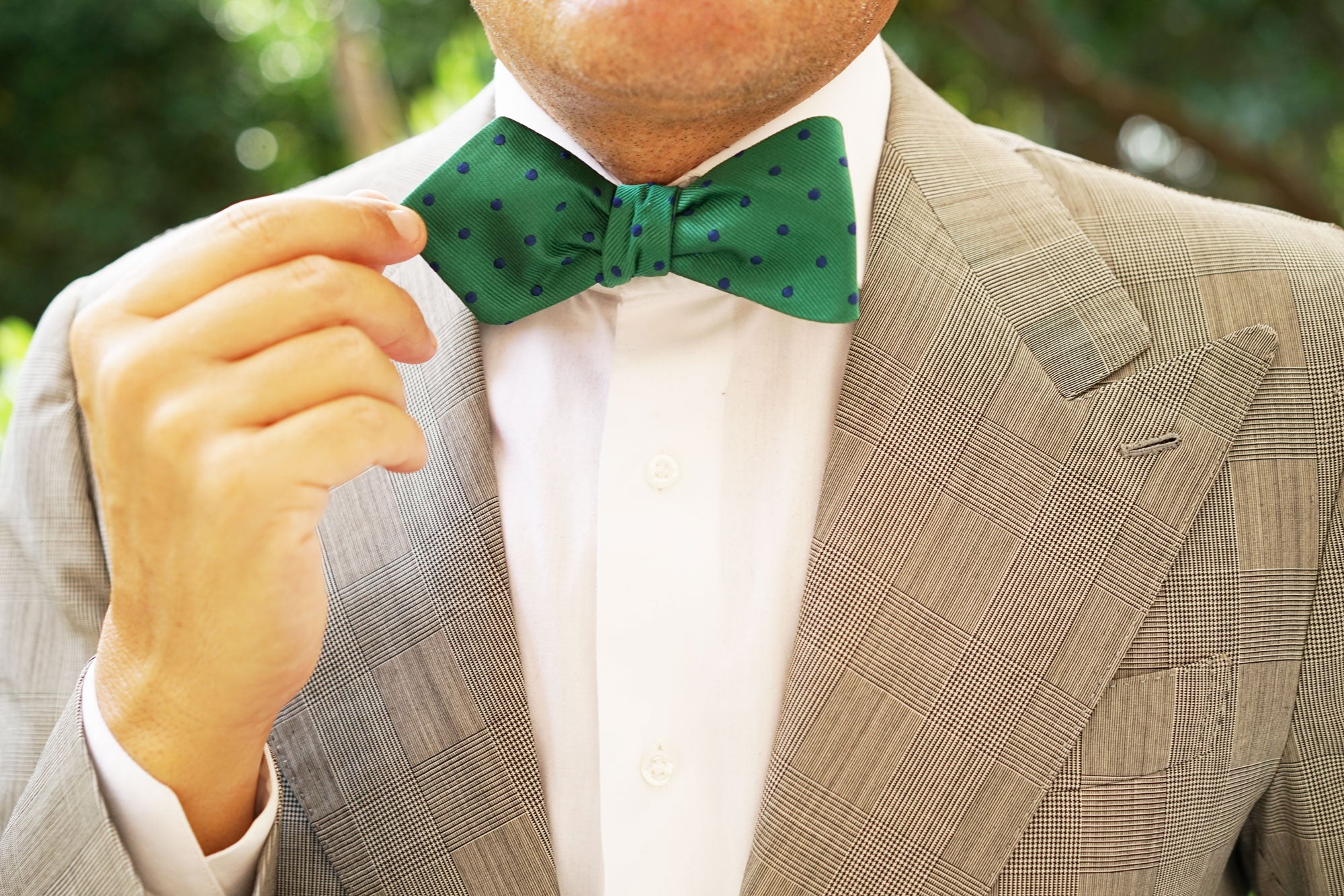 Forest Green Dark Polkadot Diamond Self Bow Tie