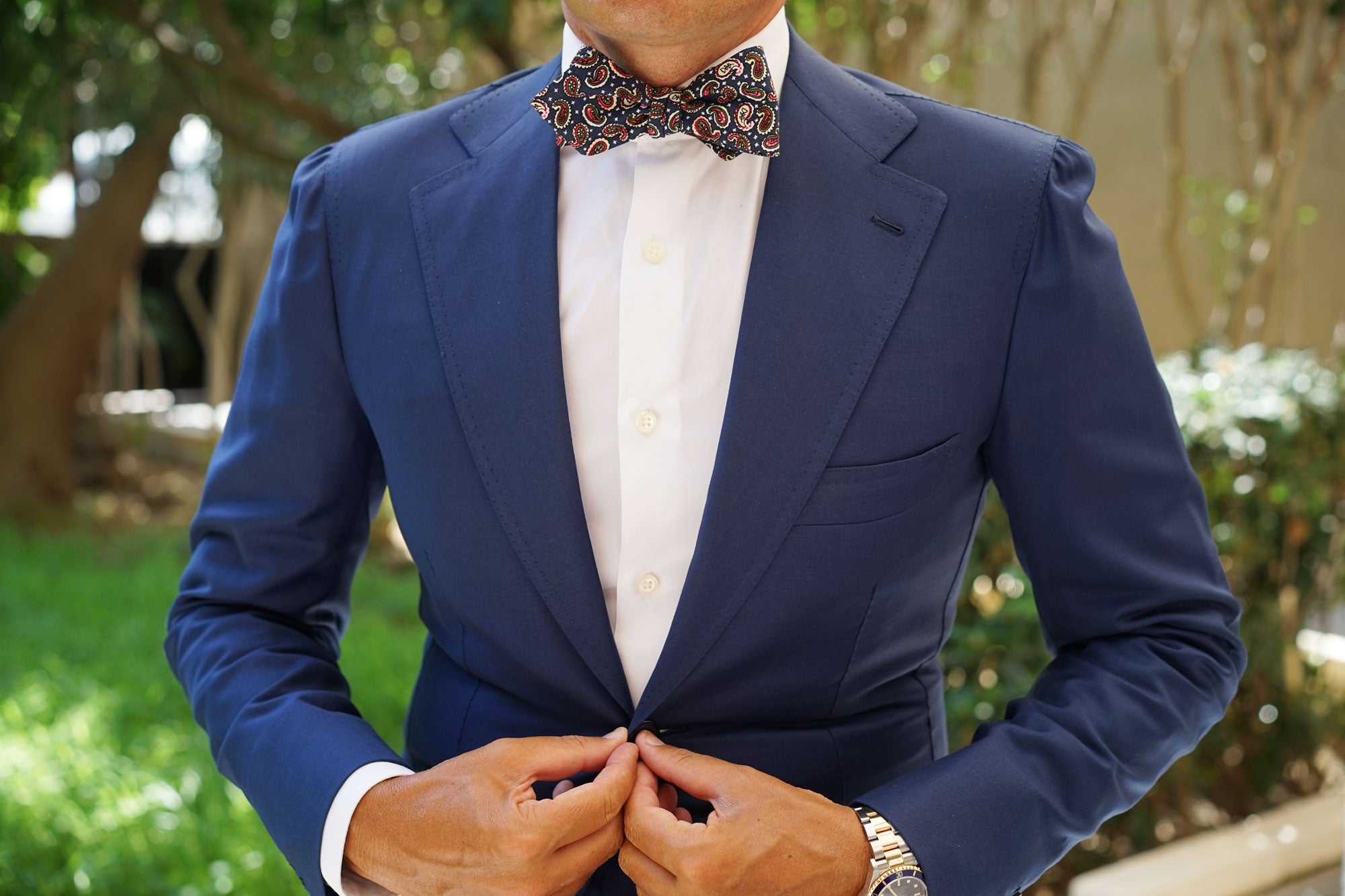 Prague Paisley Blue Floral Diamond Self Bow Tie