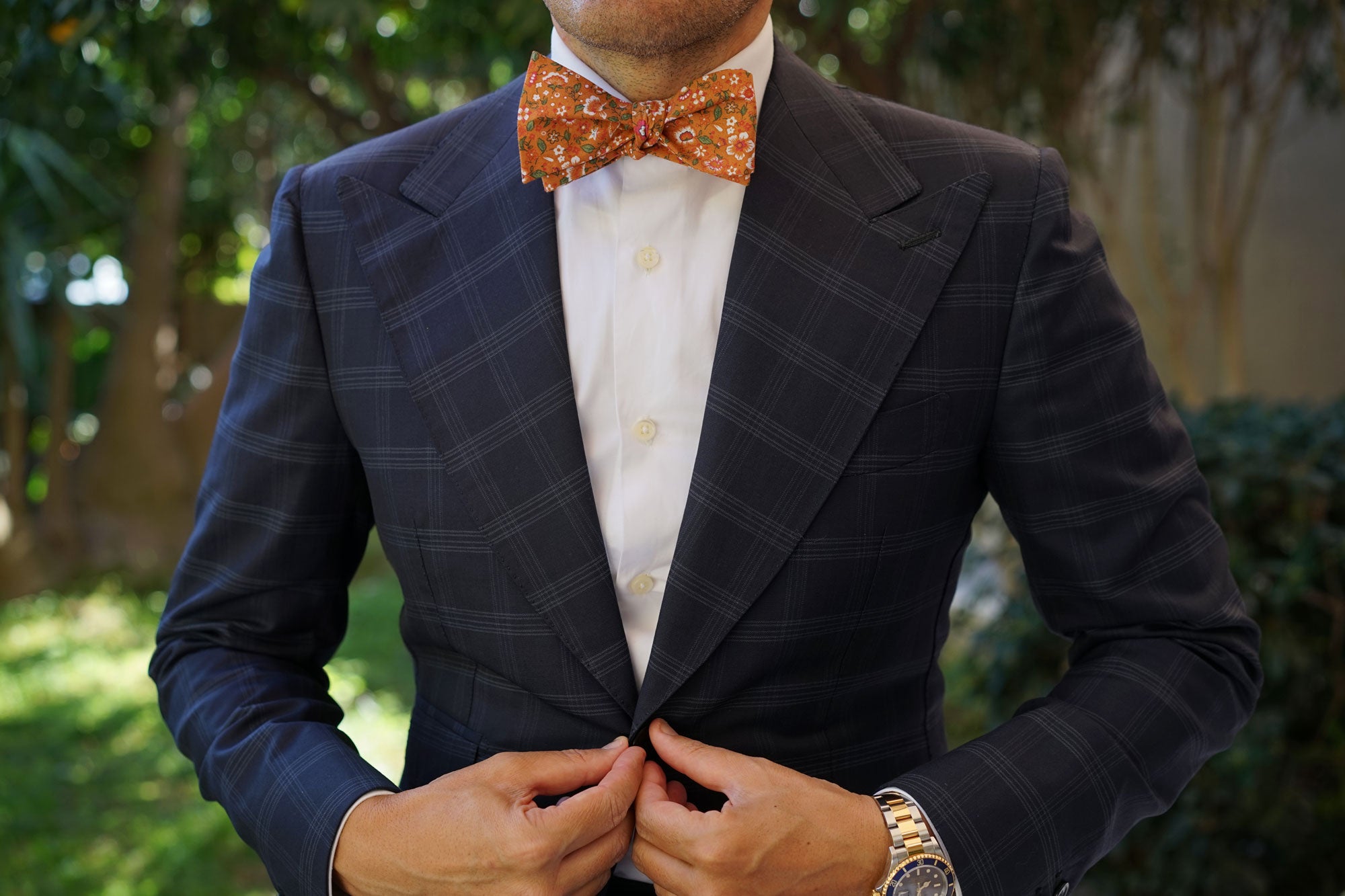 Terracotta Orange Floral Self Bow Tie