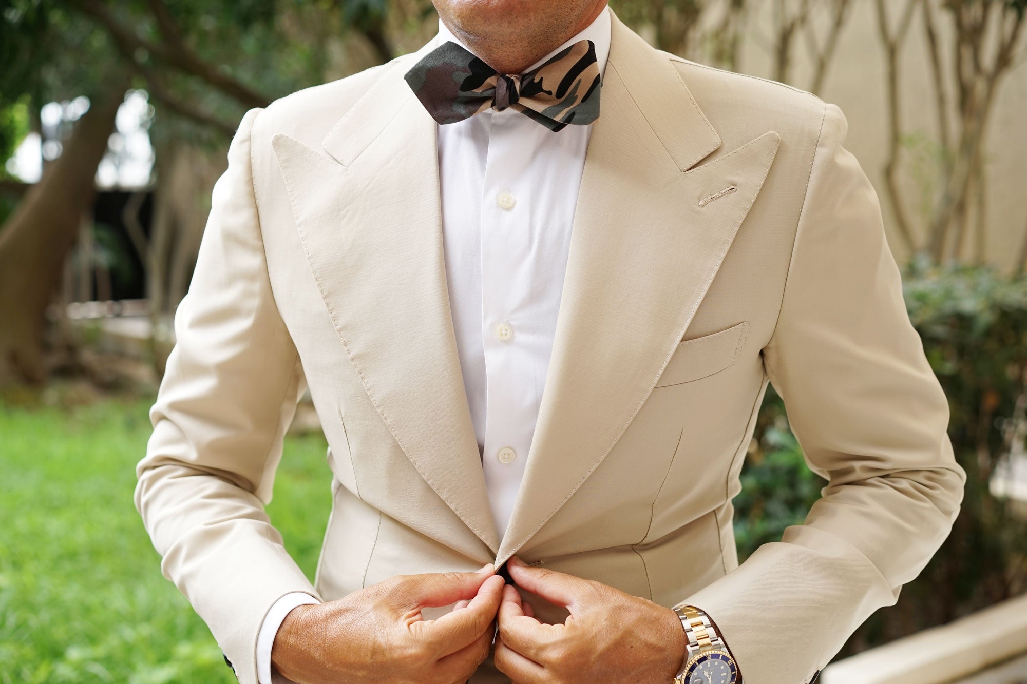 Forest Green Camouflage Diamond Self Bow Tie