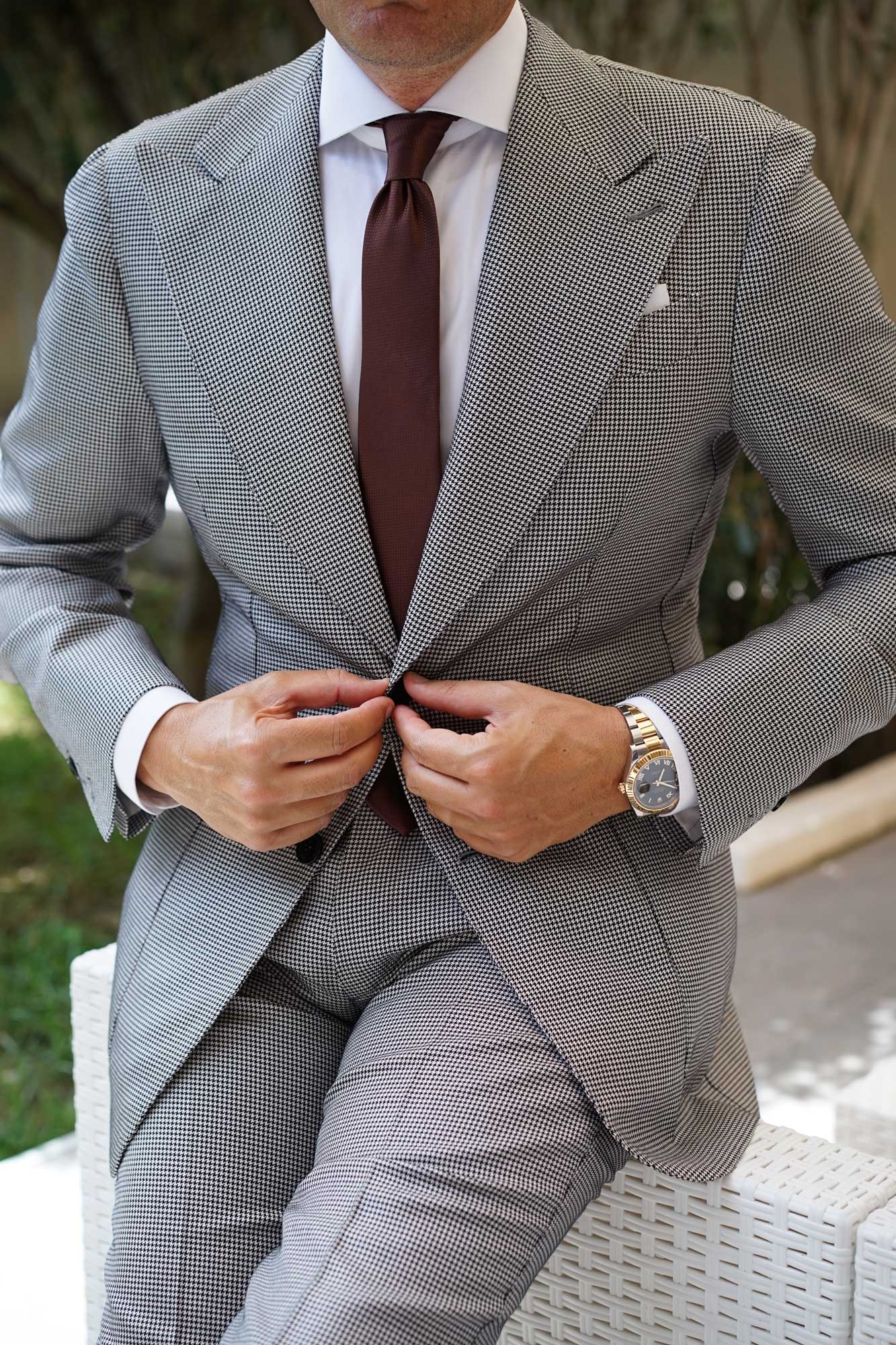 Dark Brown Basket Weave Skinny Tie