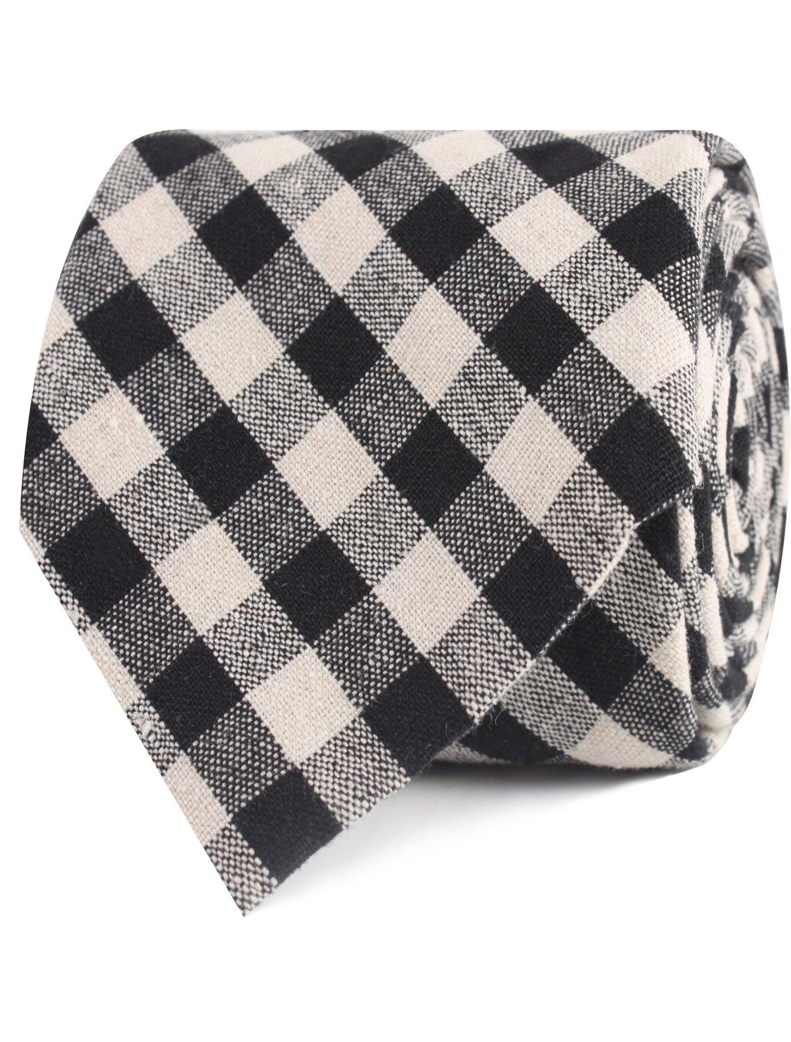 Khaki & Black Gingham Linen Tie