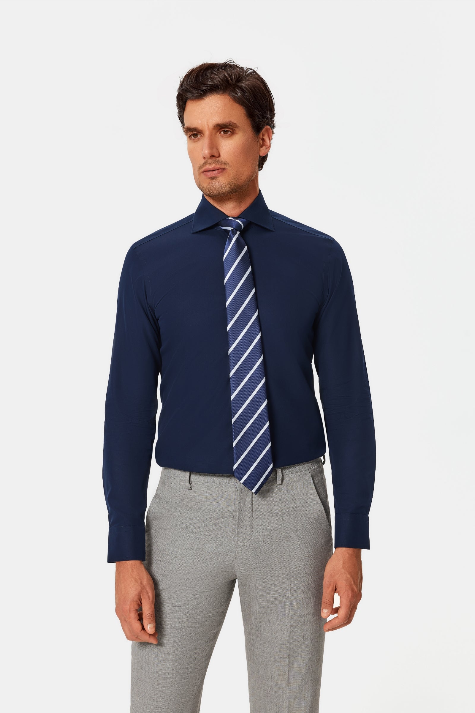 Newhouse Navy Poplin Non-Iron Shirt