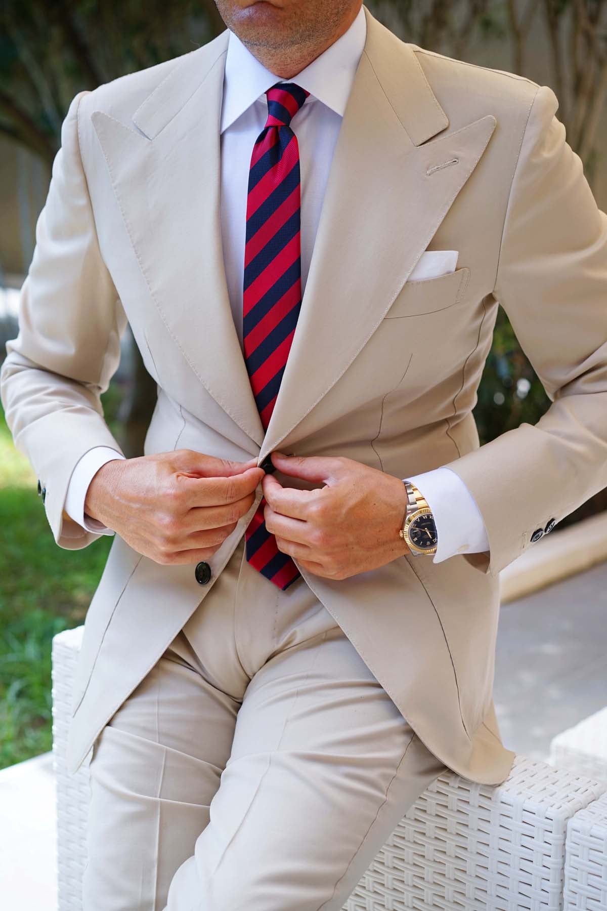 Canterbury Red & Navy Blue Striped Skinny Tie