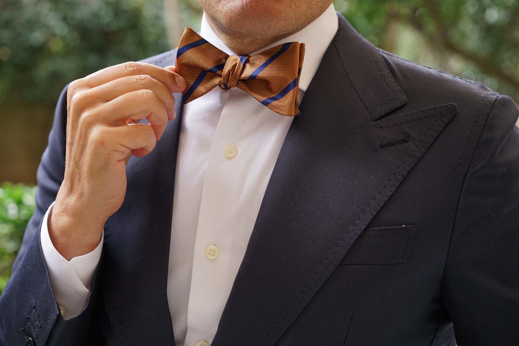 Golden Brown Pencil Stripe Self Bow Tie