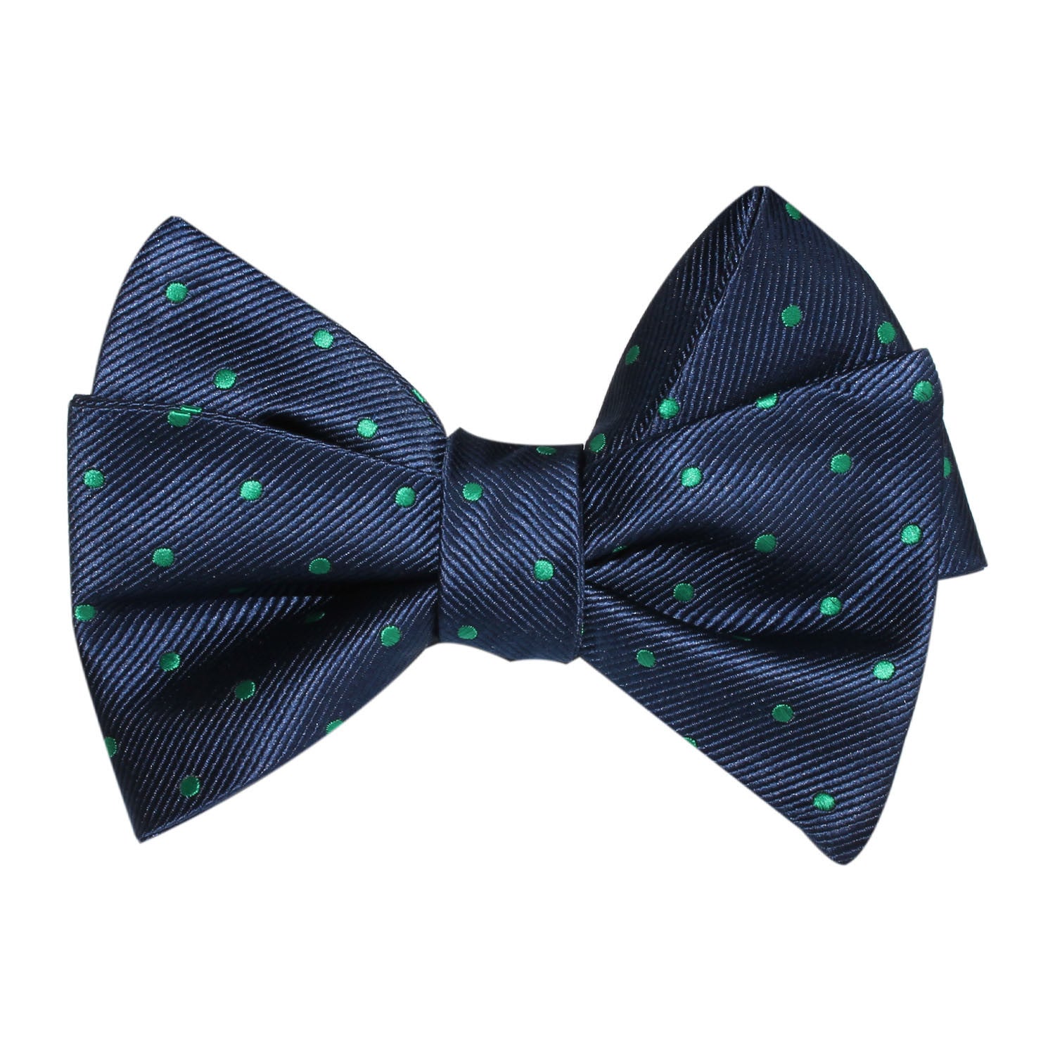 Navy Blue with Green Polka Dots Self Tie Bow Tie