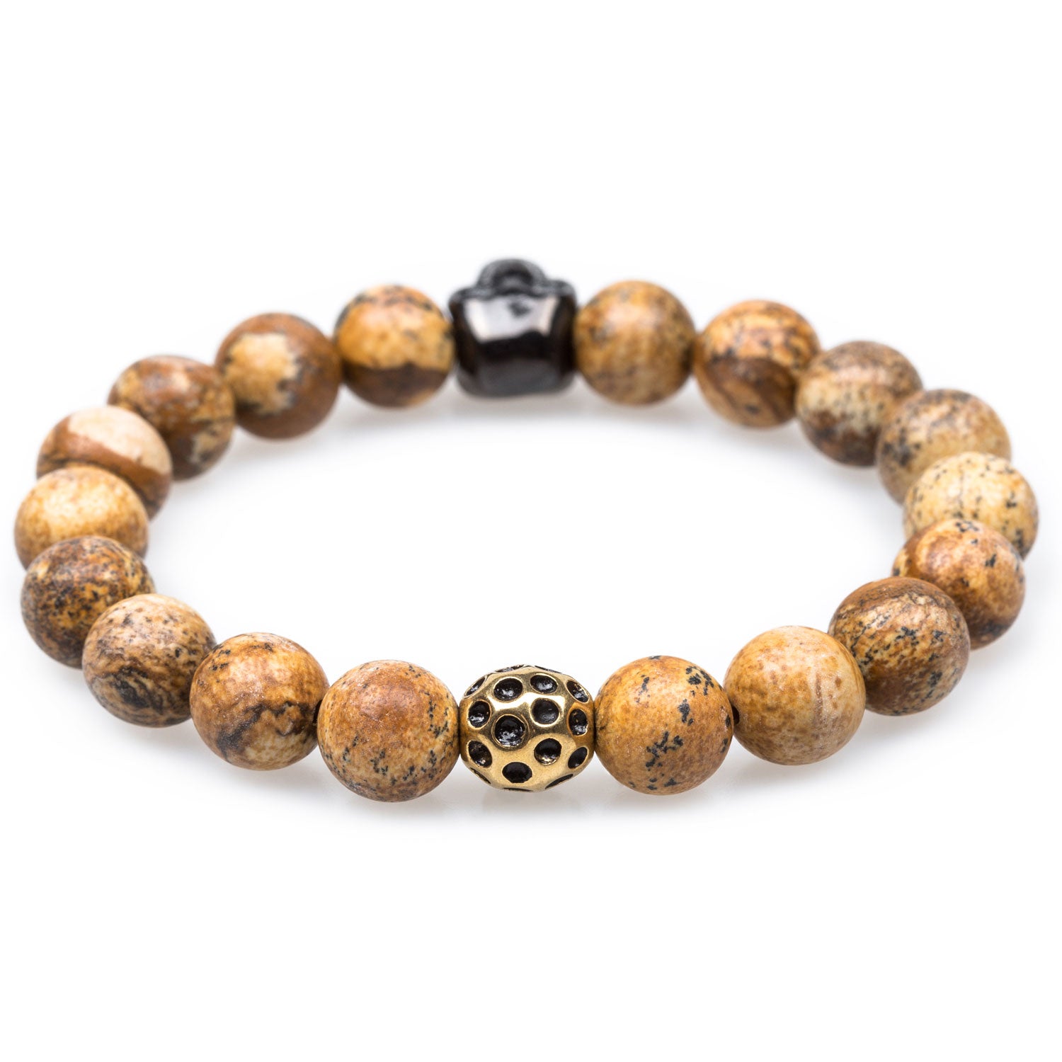 Kalahari Yellow Agate Black Skull Bracelet