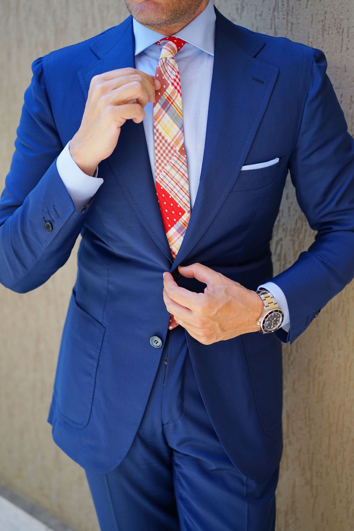 Plaid Red Gingham Cotton Polka Dot Skinny Tie