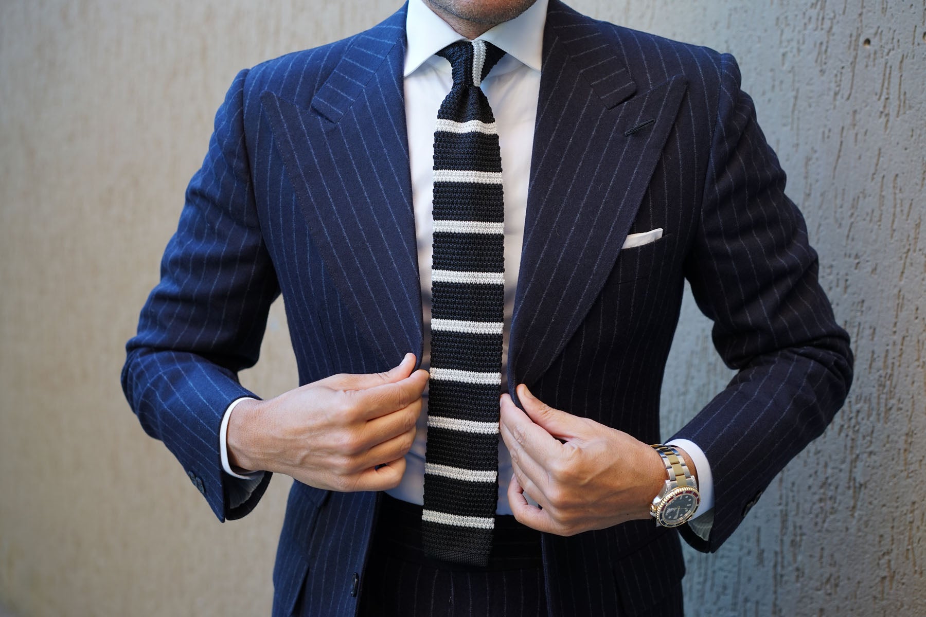 DuVall Black with White Stripes Knitted Tie