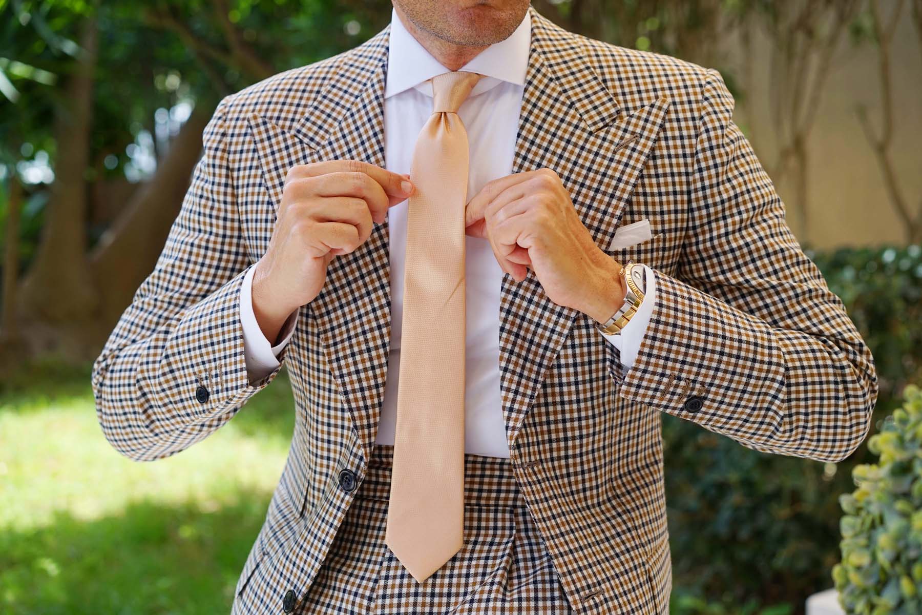 Champagne Gold Basket Weave Skinny Tie