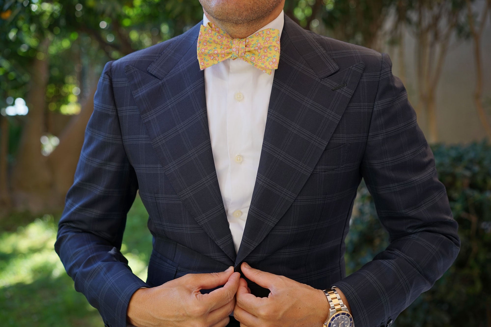 Phi Phi Yellow Floral Self Bow Tie