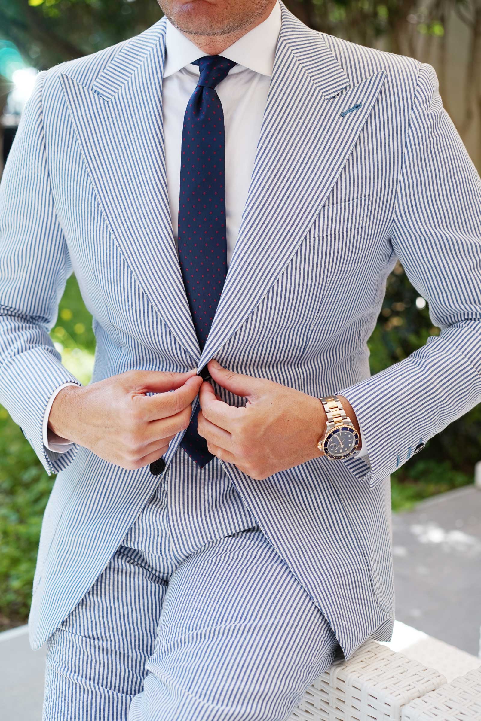 Burgundy Mini Dots on Navy Blue Skinny Tie