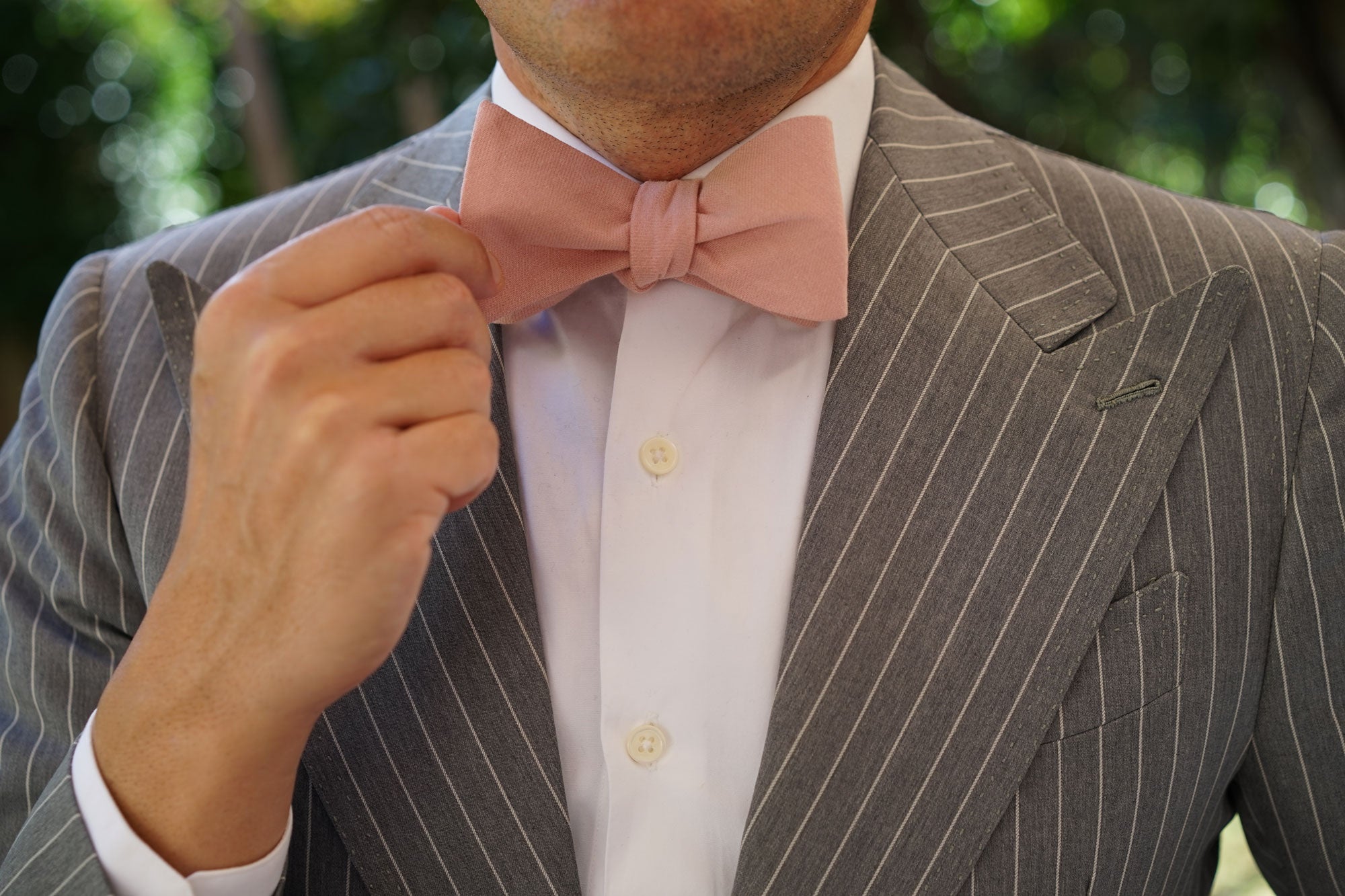 Paris Blush Pink Textured Vintage Linen Self Bow Tie