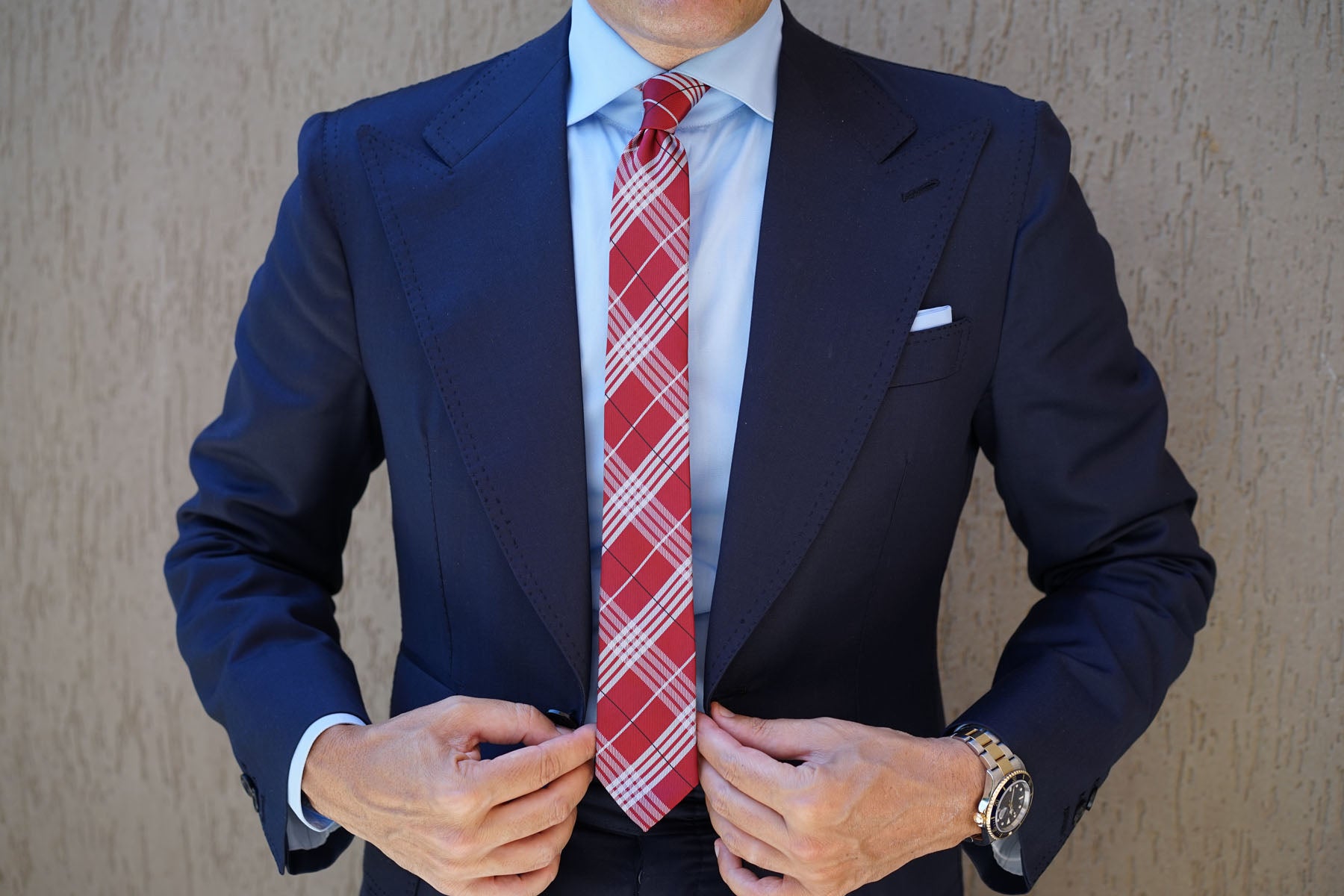 Scarlet Maroon with White Stripes Skinny Tie