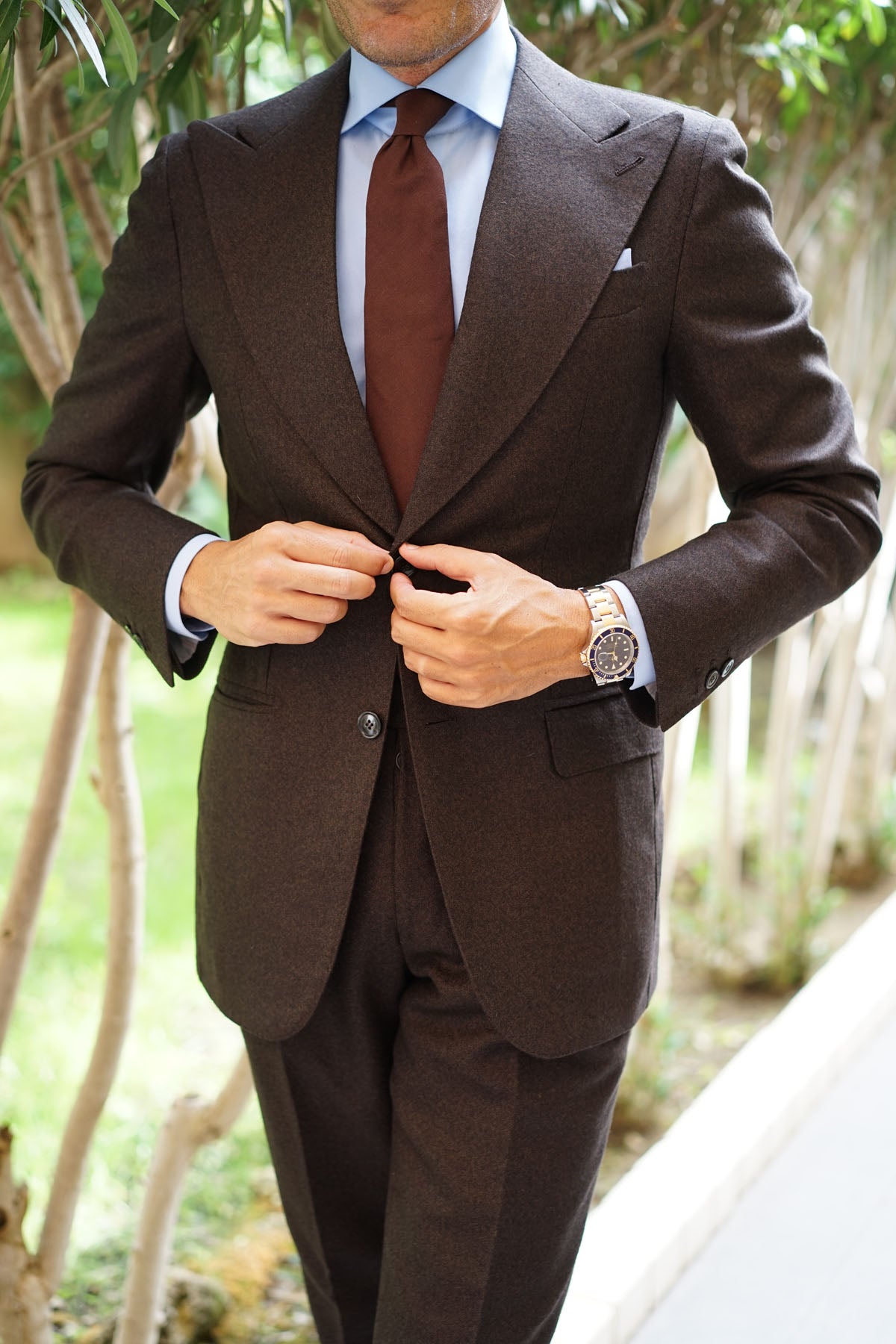 Walnut Brown Slub Linen Tie