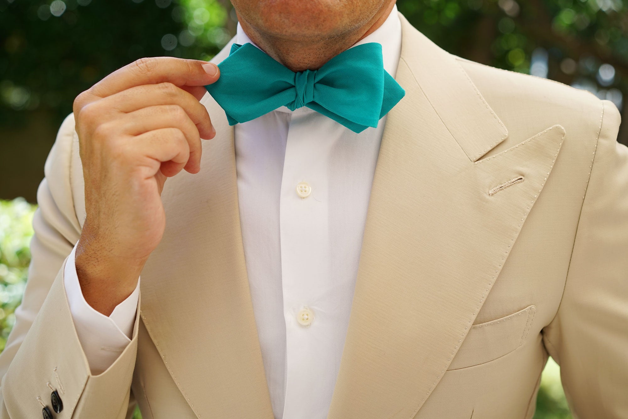 Green Teal Cotton Self Tie Diamond Bow Tie