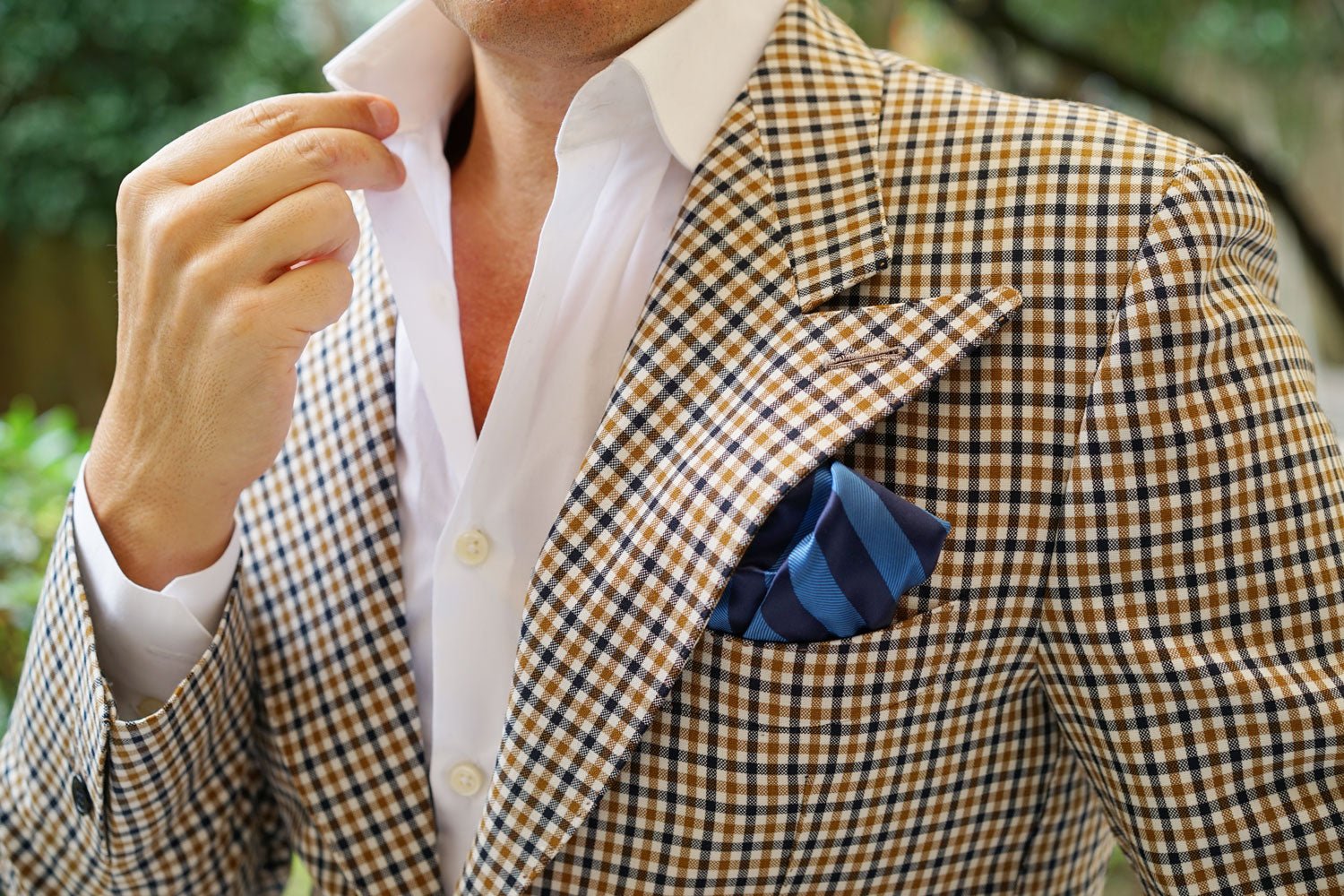 Oxford & Steel Blue Striped Pocket Square