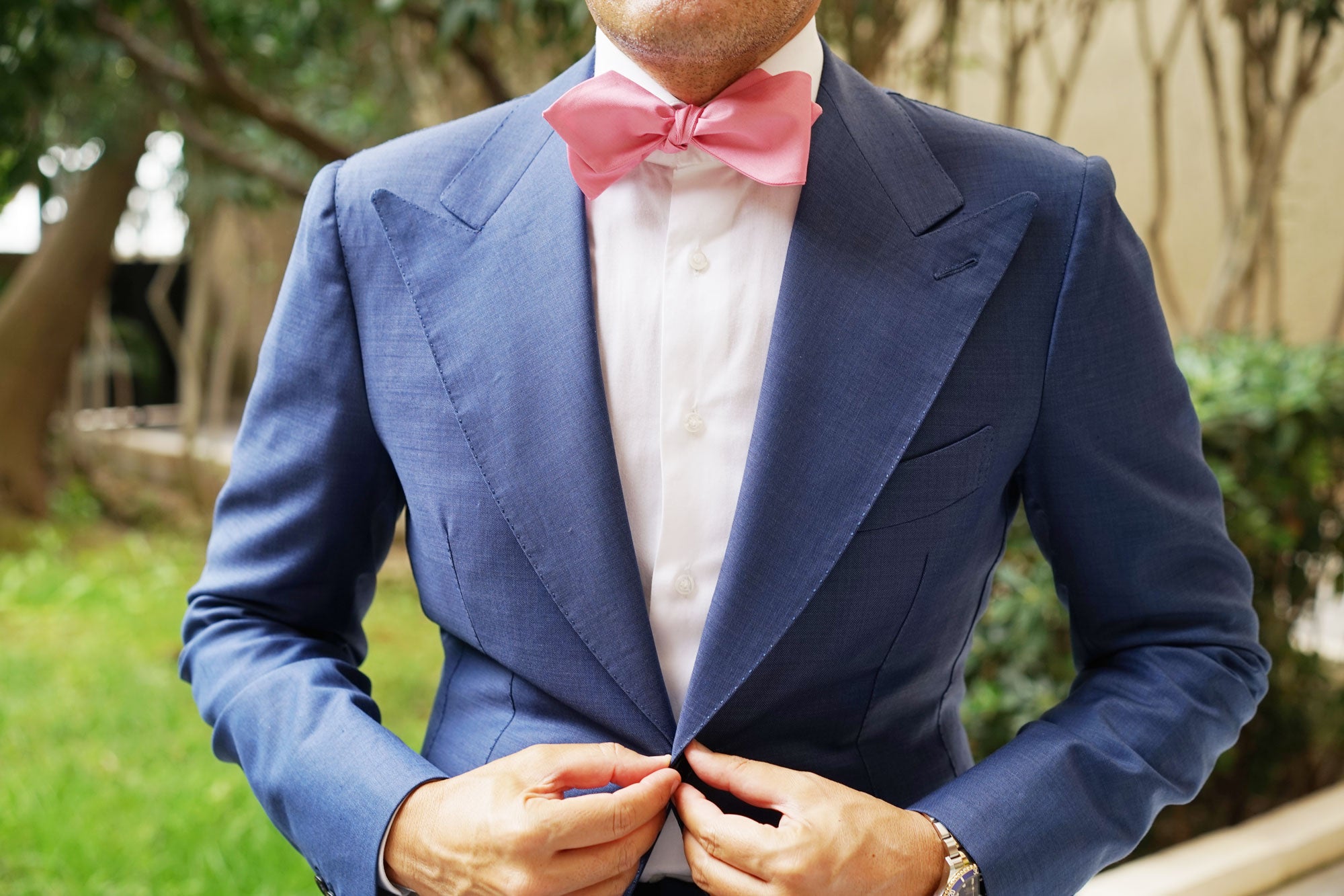 Pastel Pink Self Tie Diamond Tip Bow Tie