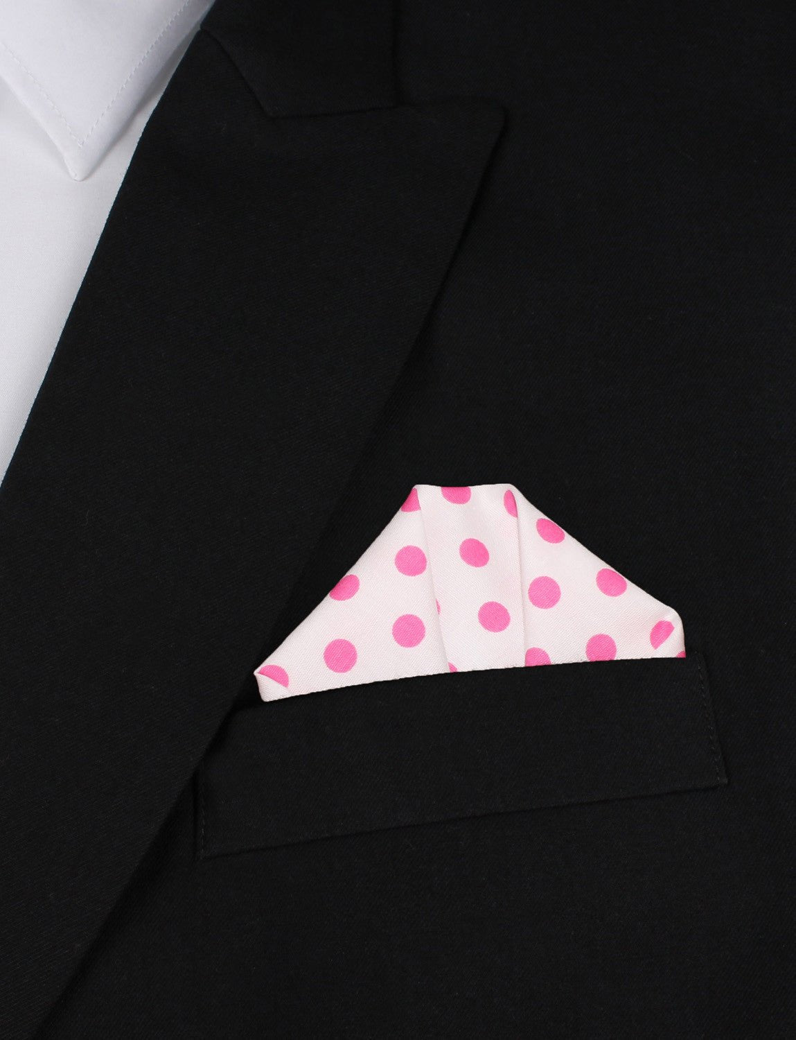 White Cotton with Large Hot Pink Polka Dots Pocket Square