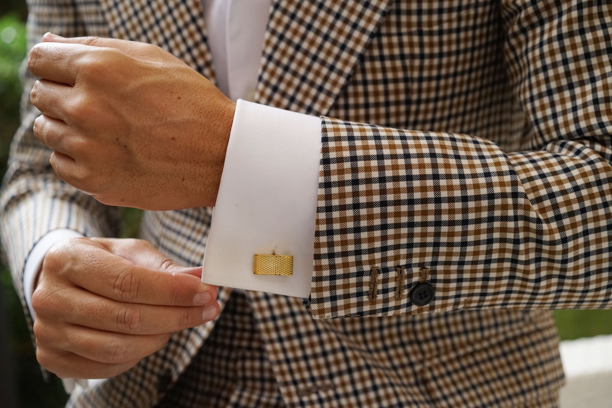 Gold Textured Rectangular Bend Cufflinks