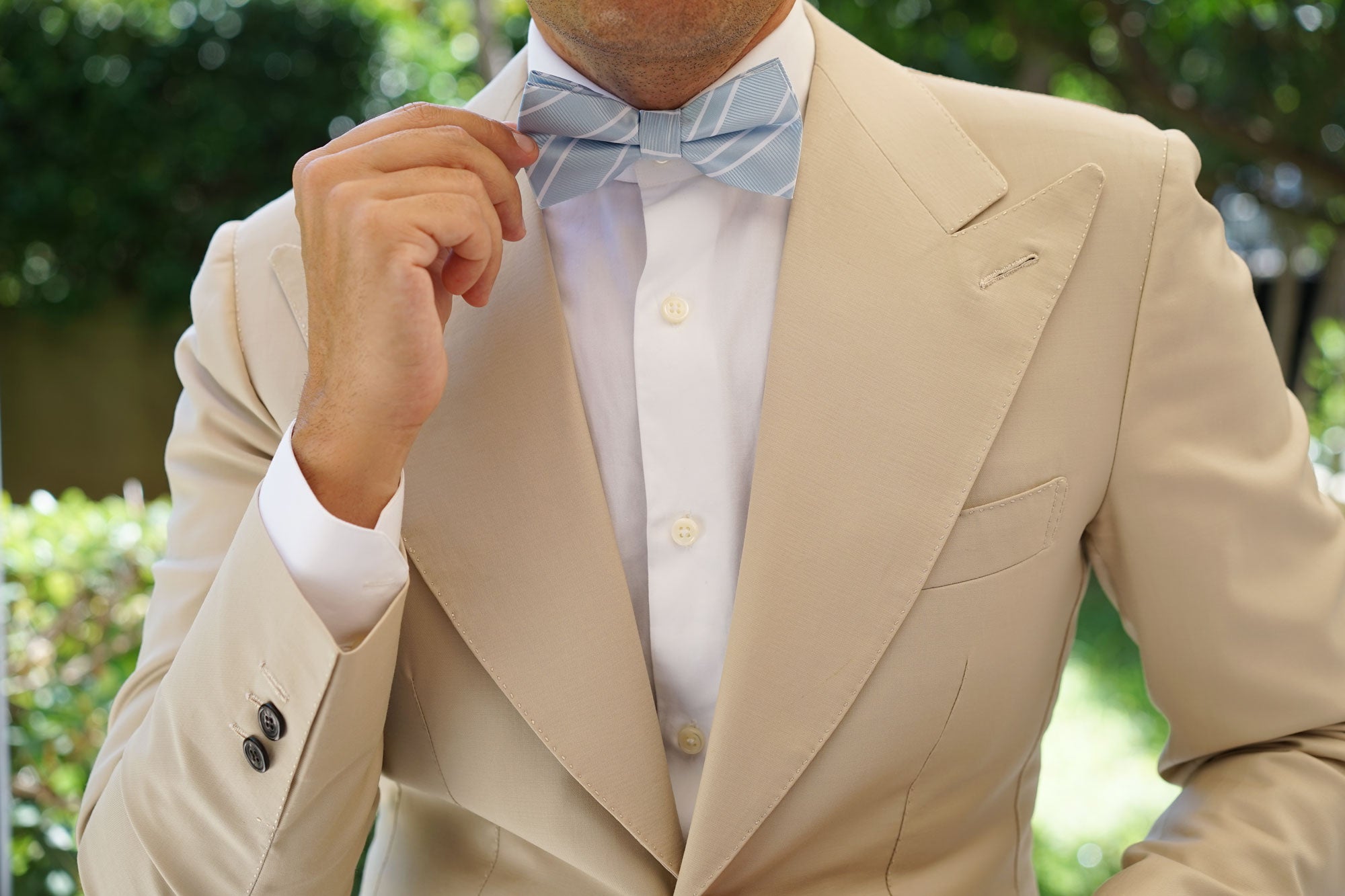 Sky Light Blue Double Stripe Bow Tie