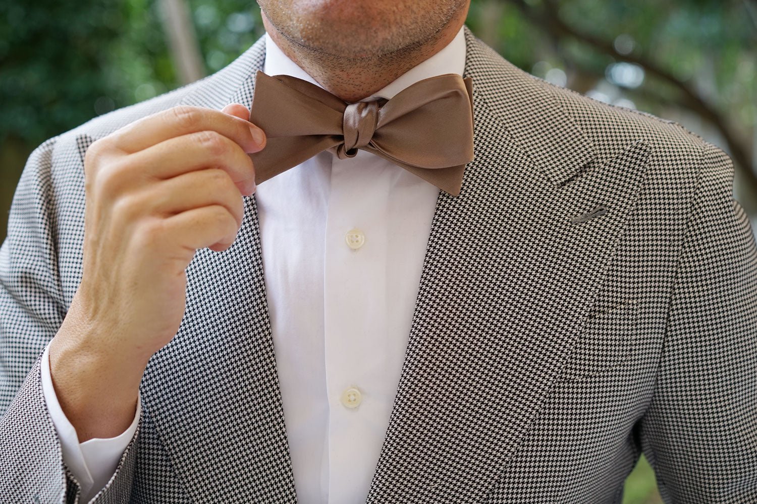 Dune Beige Brown Satin Self Bow Tie