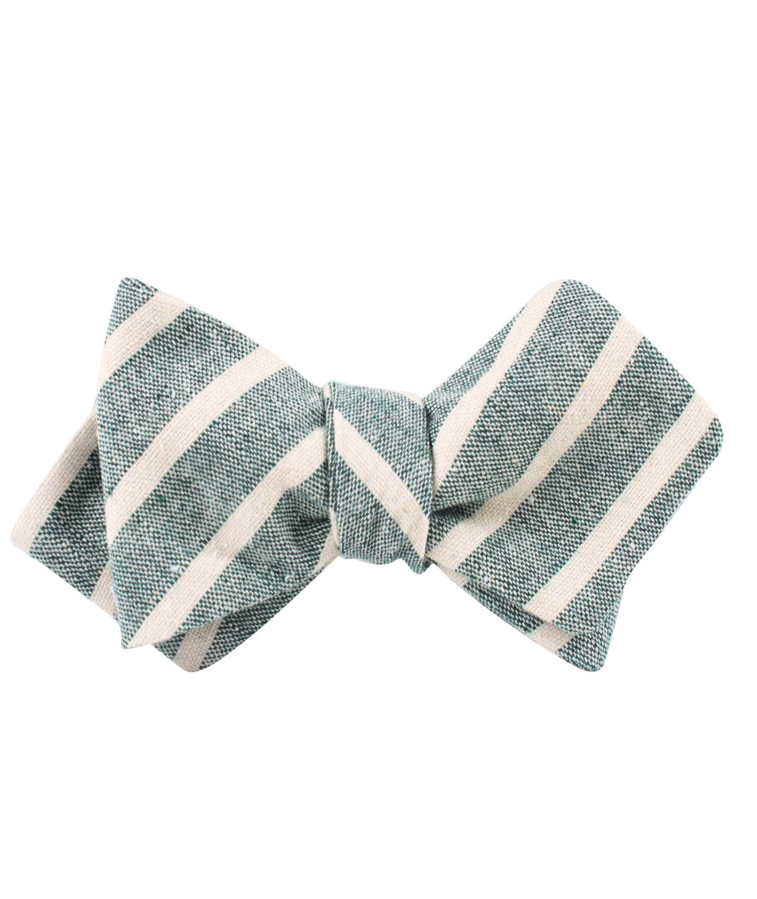 Konya Chalk Stripe Green Linen Diamond Self Bow Tie