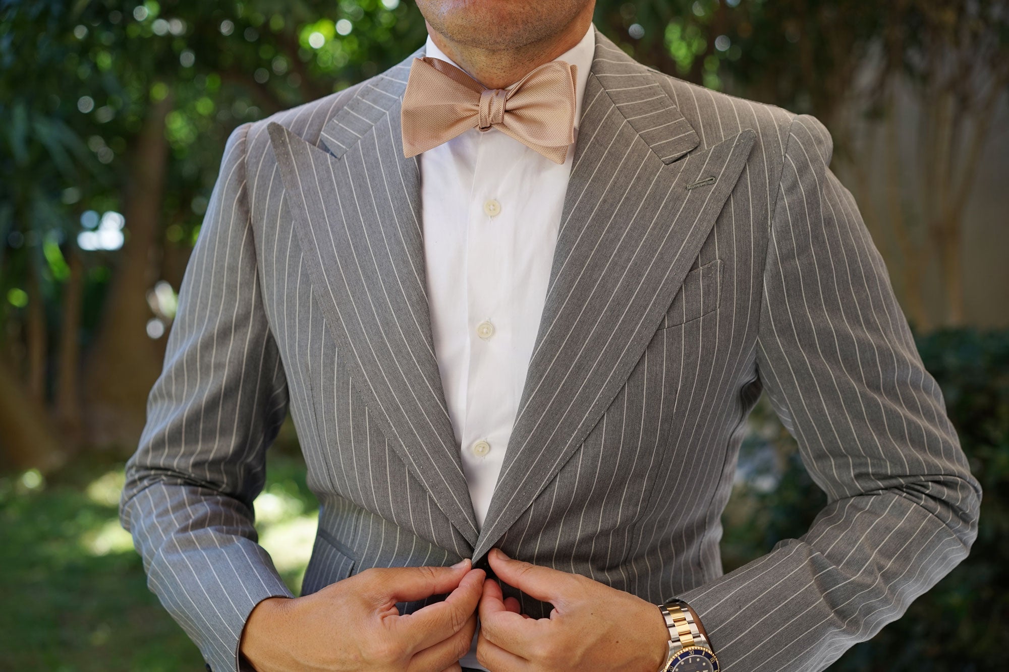 Champagne Gold Metallic Weave Self Bow Tie