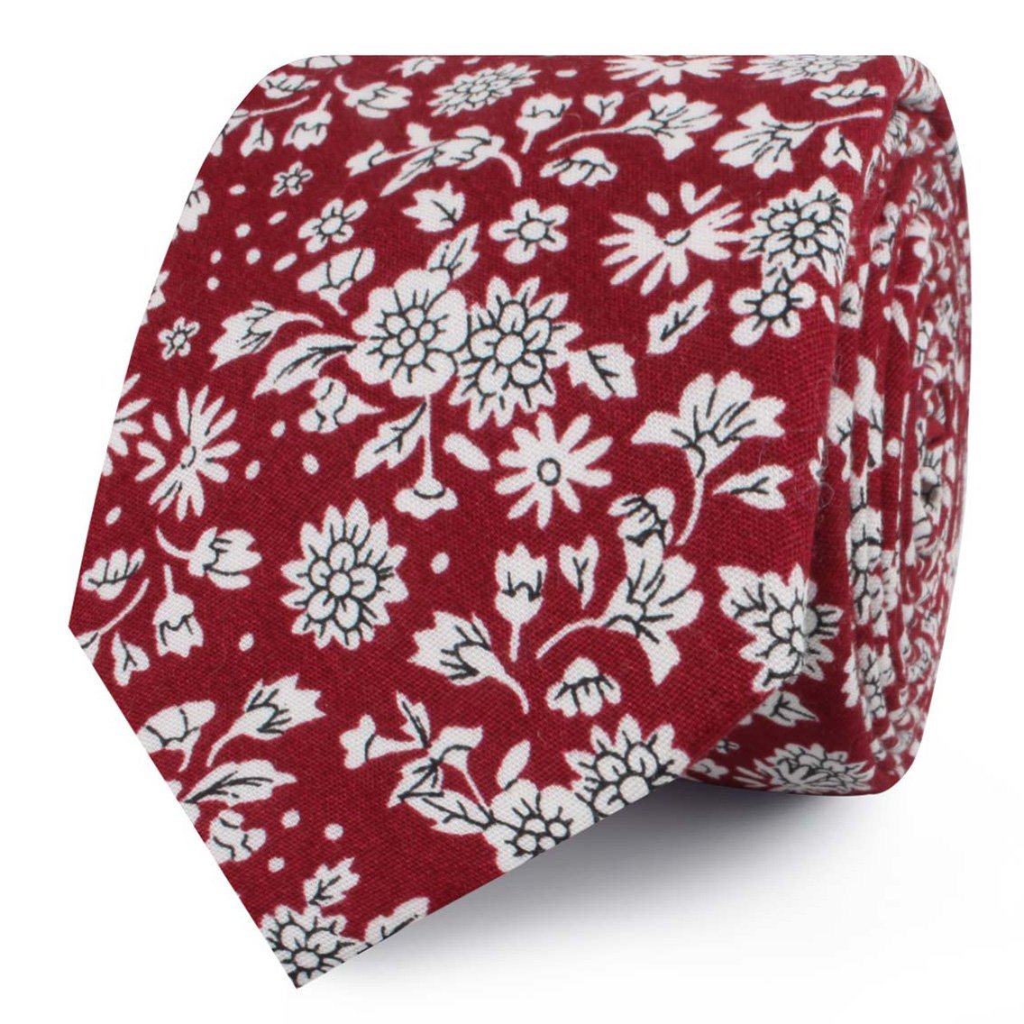 Shizuoka Merlot Red Floral Skinny Tie