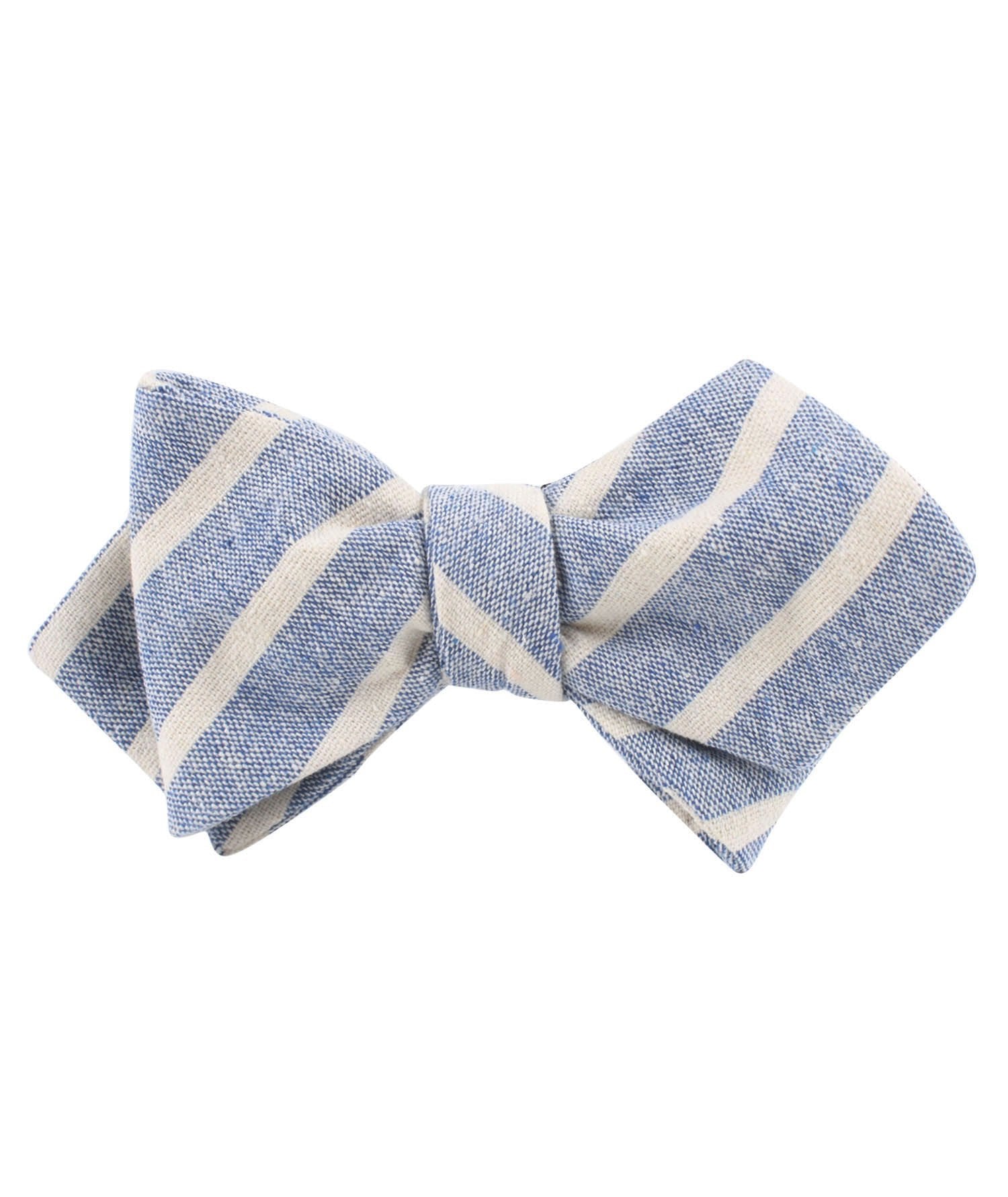 Blue Bodrum Linen Chalk Stripe Diamond Self Bow Tie