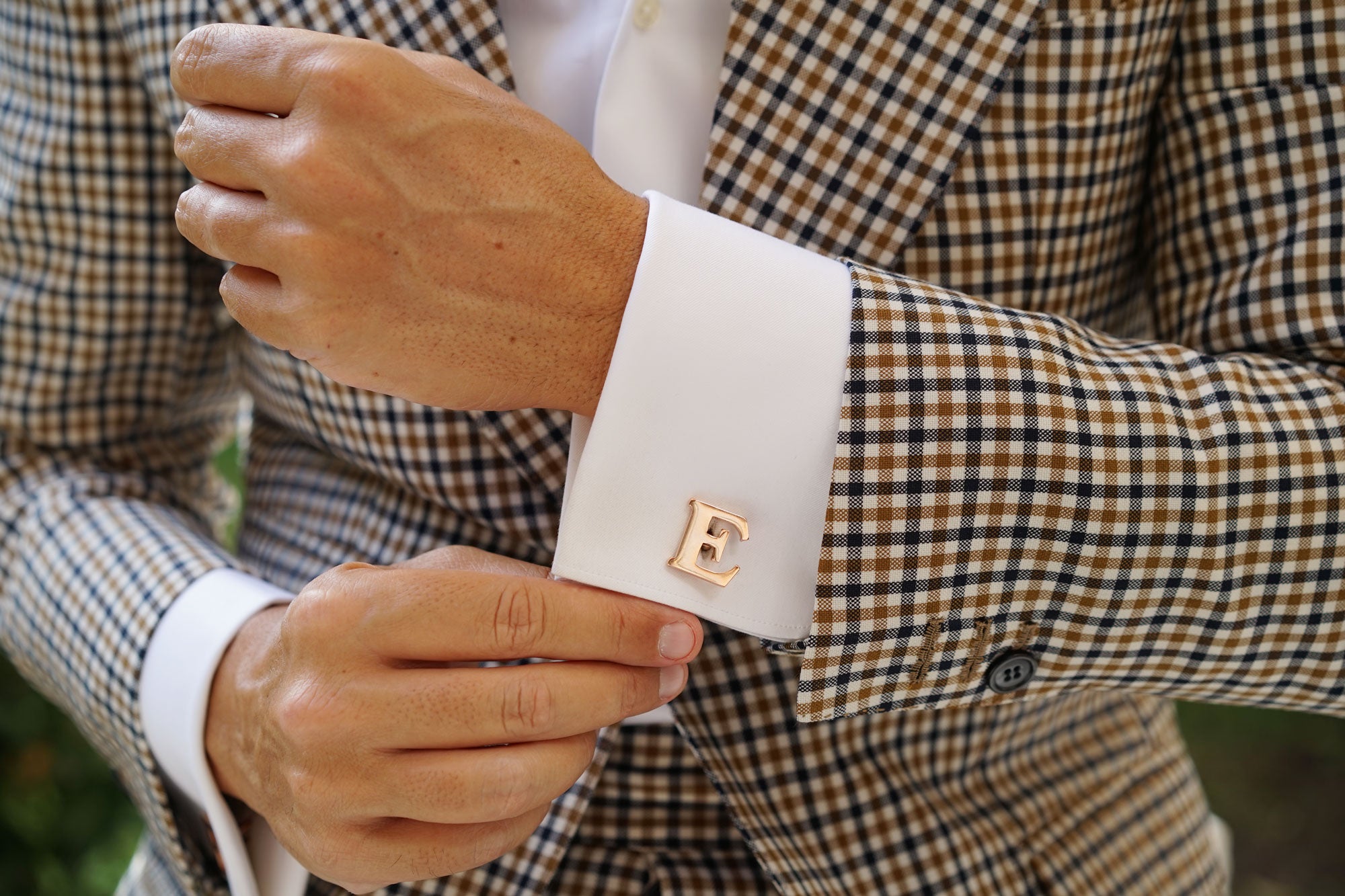 Rose Gold Letter E Cufflinks