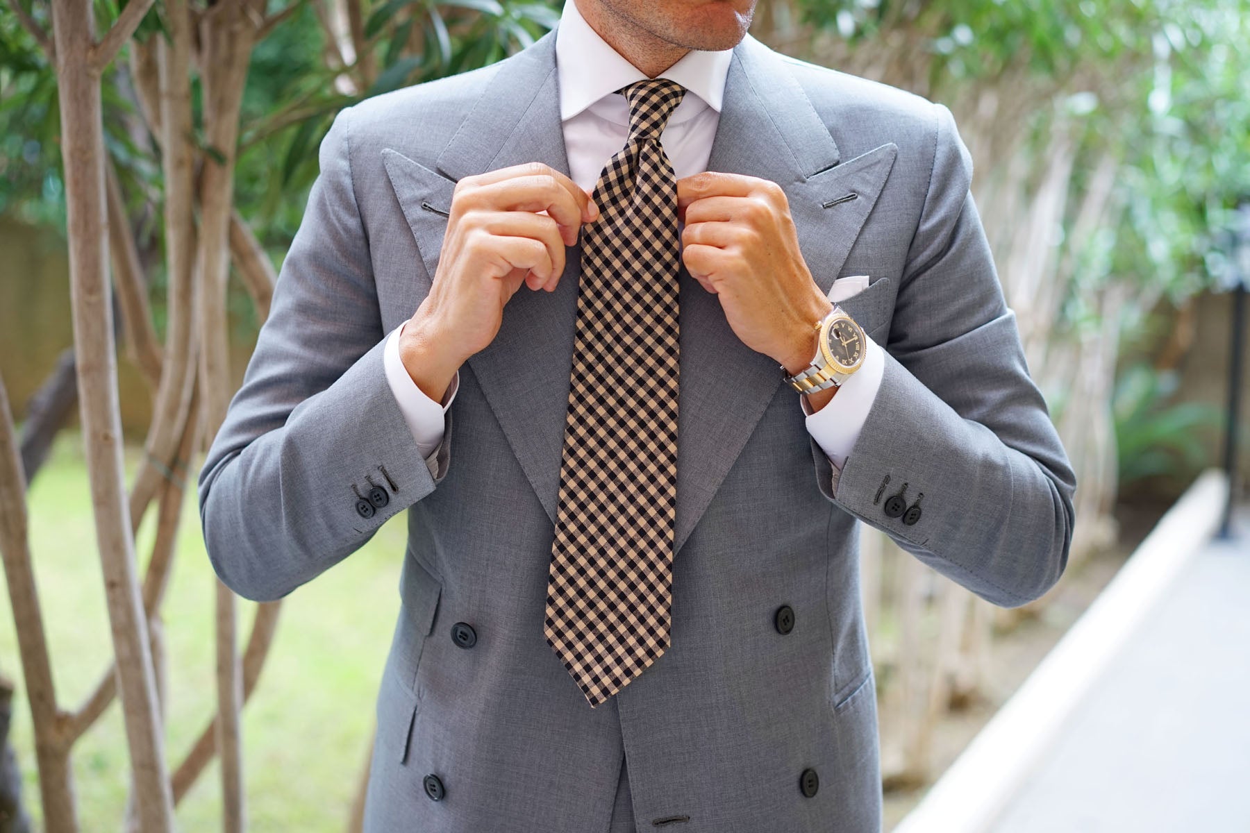 Khaki Black Gingham Blend Tie