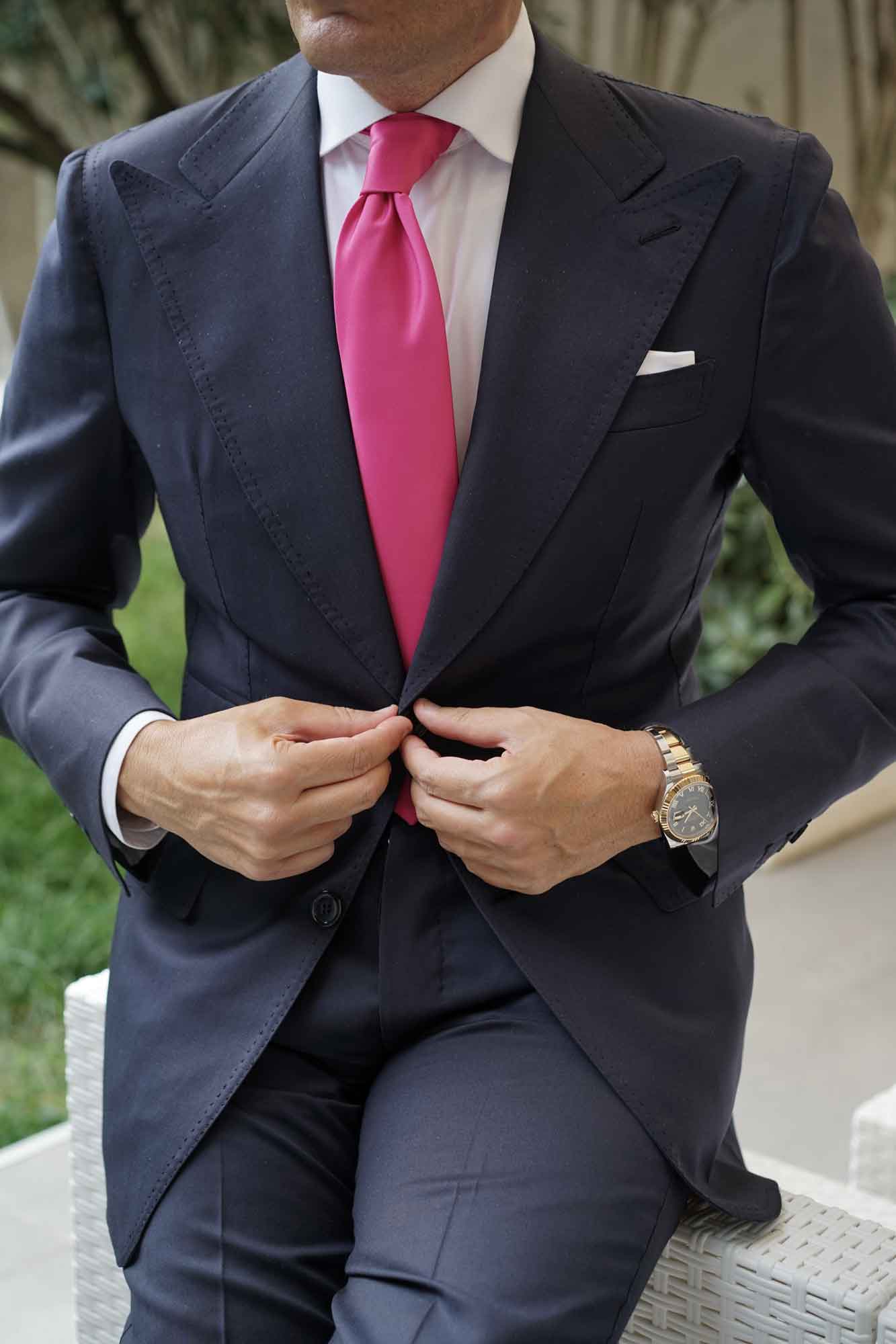 Magenta Pink Satin Necktie