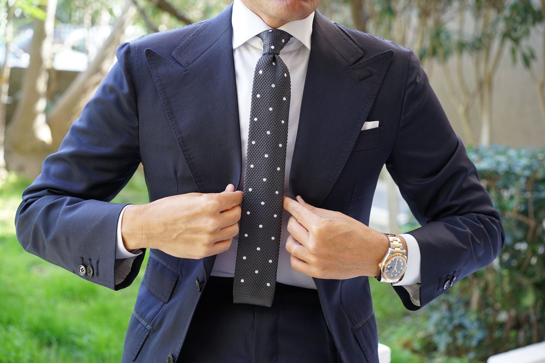 Mr. Mandela Charcoal Polkadot Knitted Tie