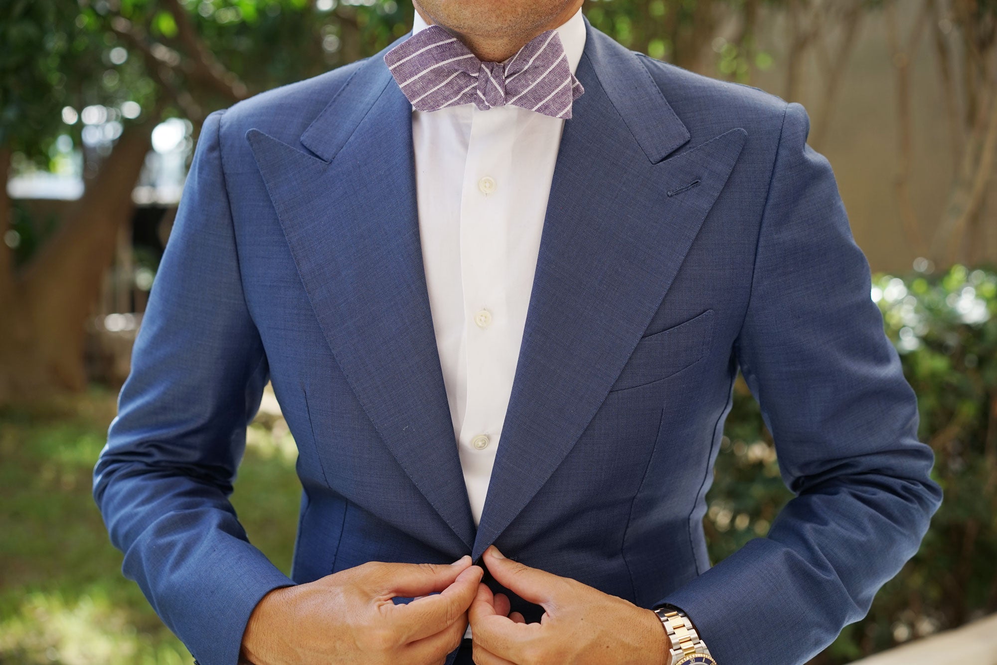 Tyrian Linen Purple Pinstripe Diamond Self Bow Tie