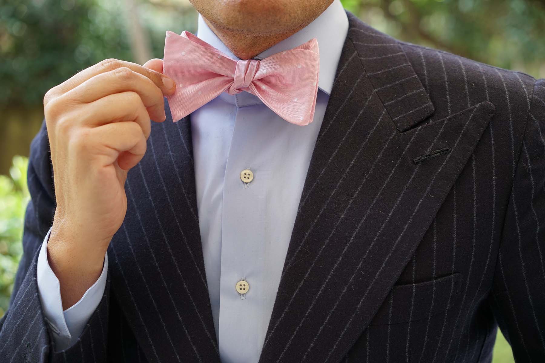 Baby Pink with White Polka Dots Self Tie Bow Tie