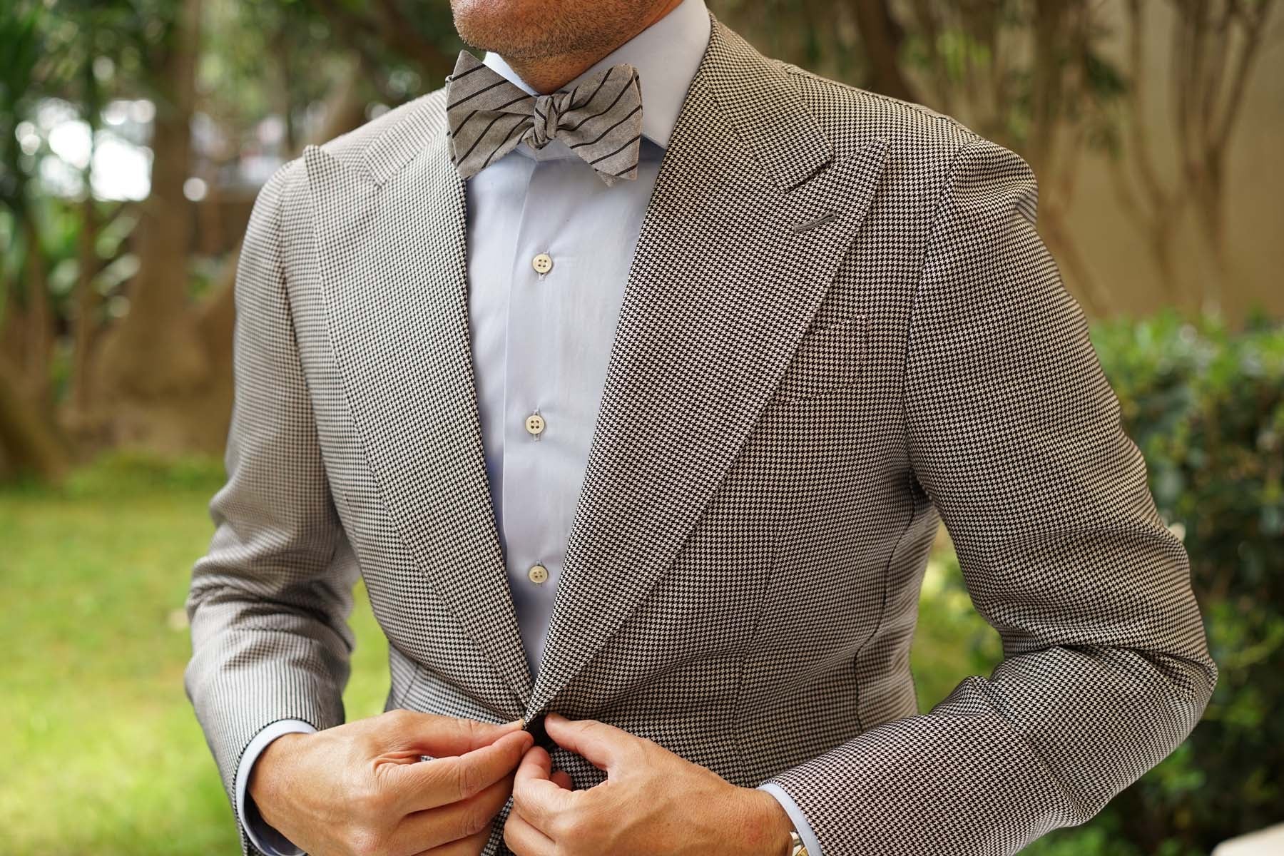 Ash Gray Pinstripe Self Bow Tie