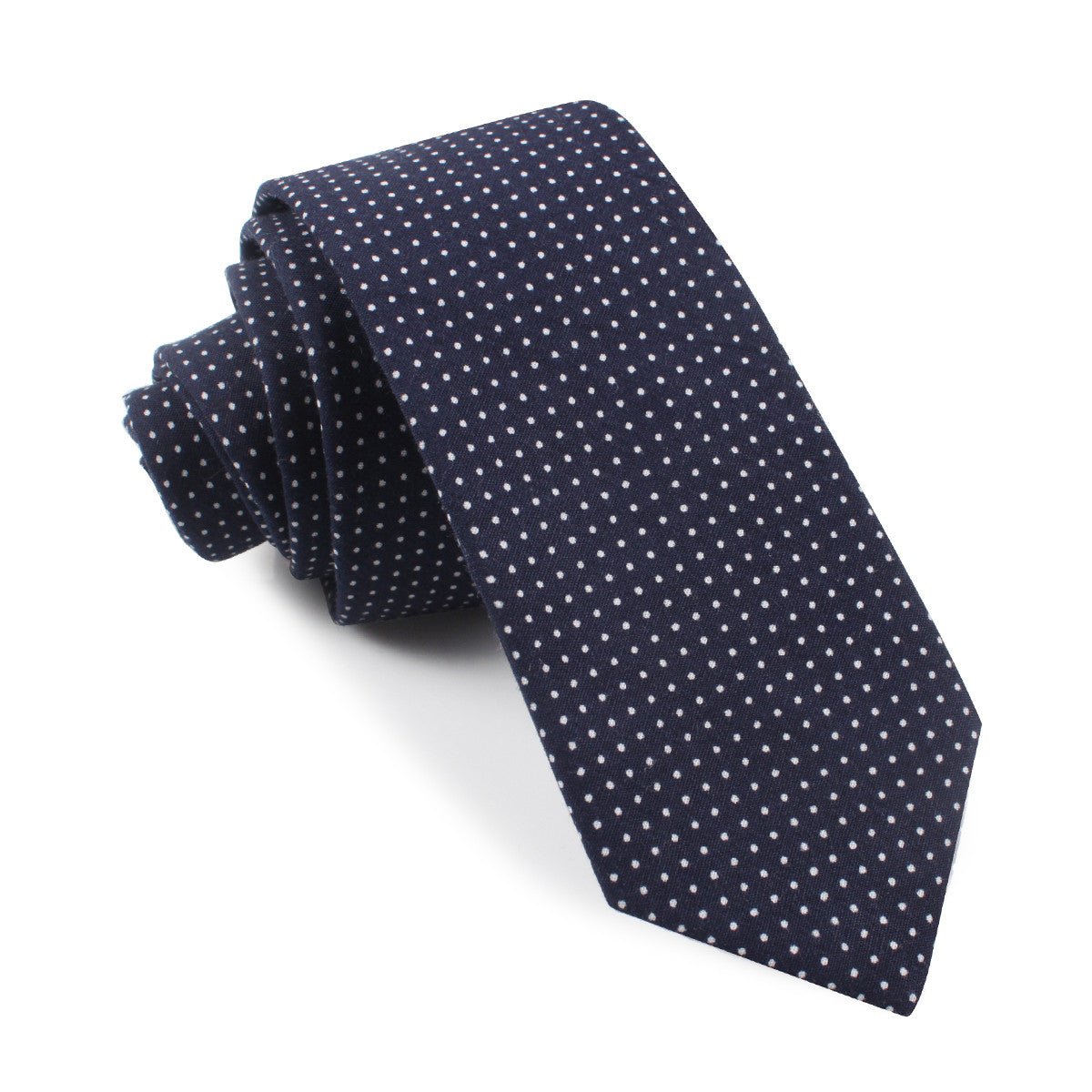 Navy Blue Cotton with White Mini Polka Dots Skinny Tie