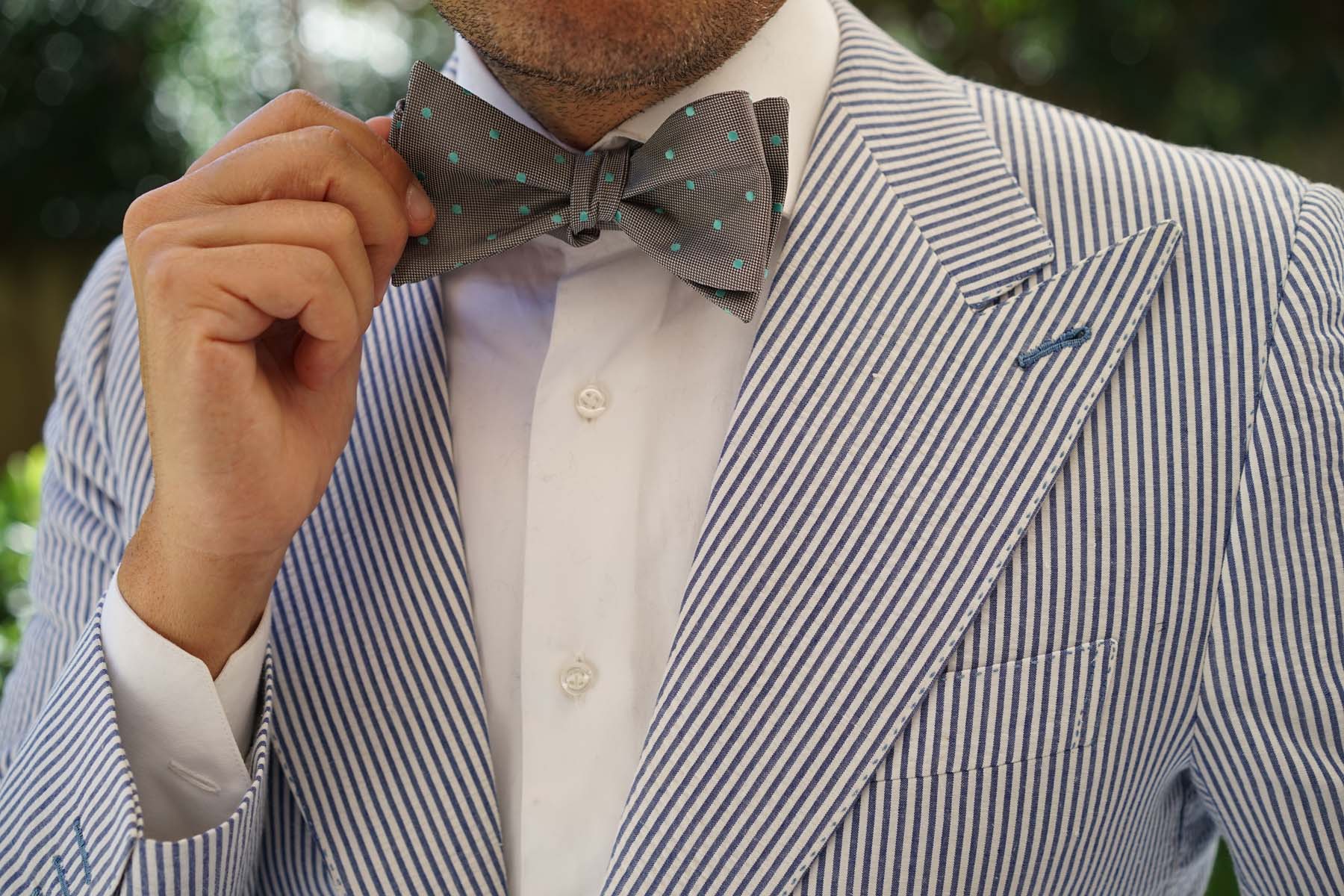 Grey with Mint Green Polka Dots Self Tie Bow Tie