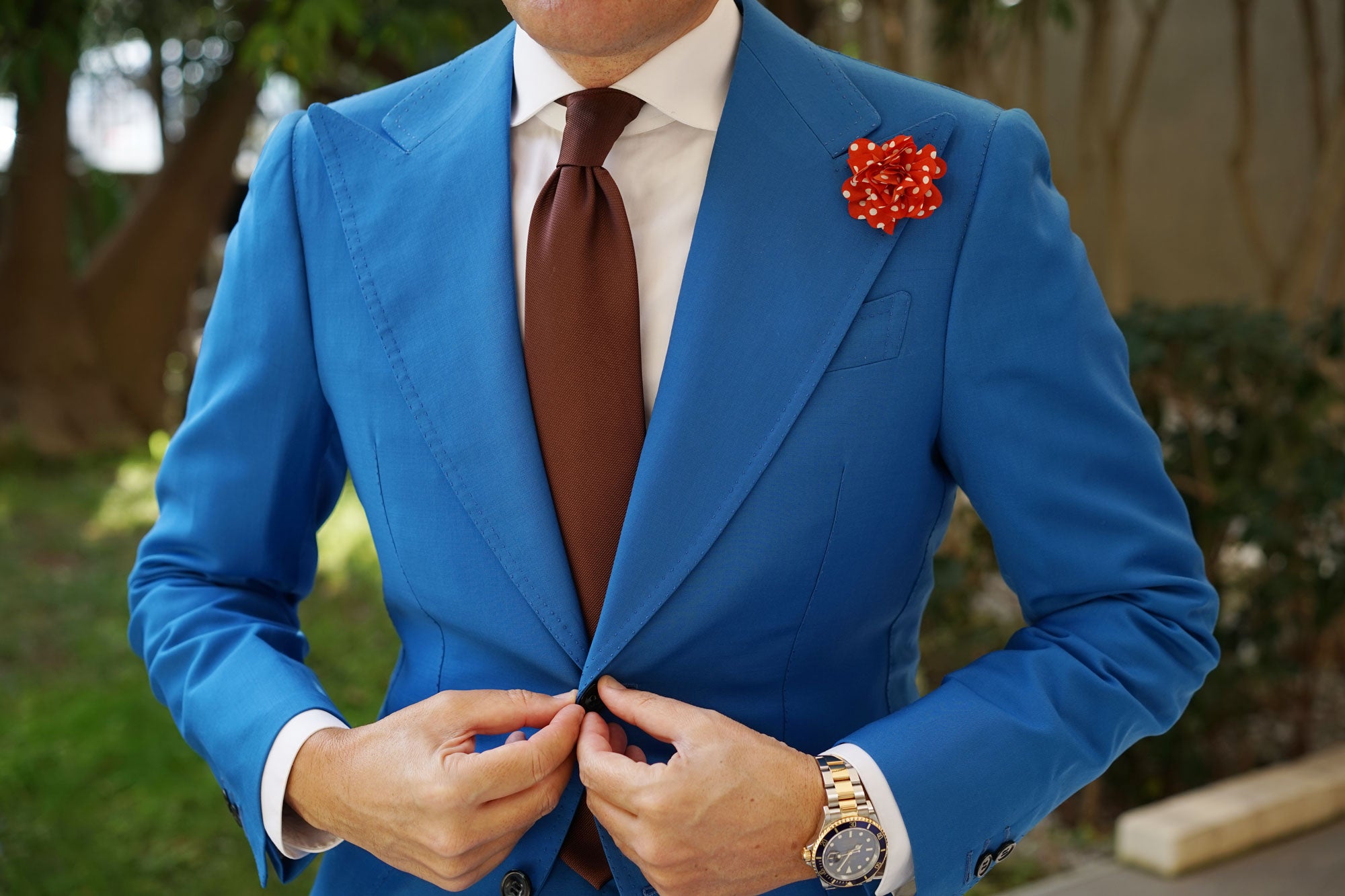 Arancione Orange Lapel Flower With White Polka Dots