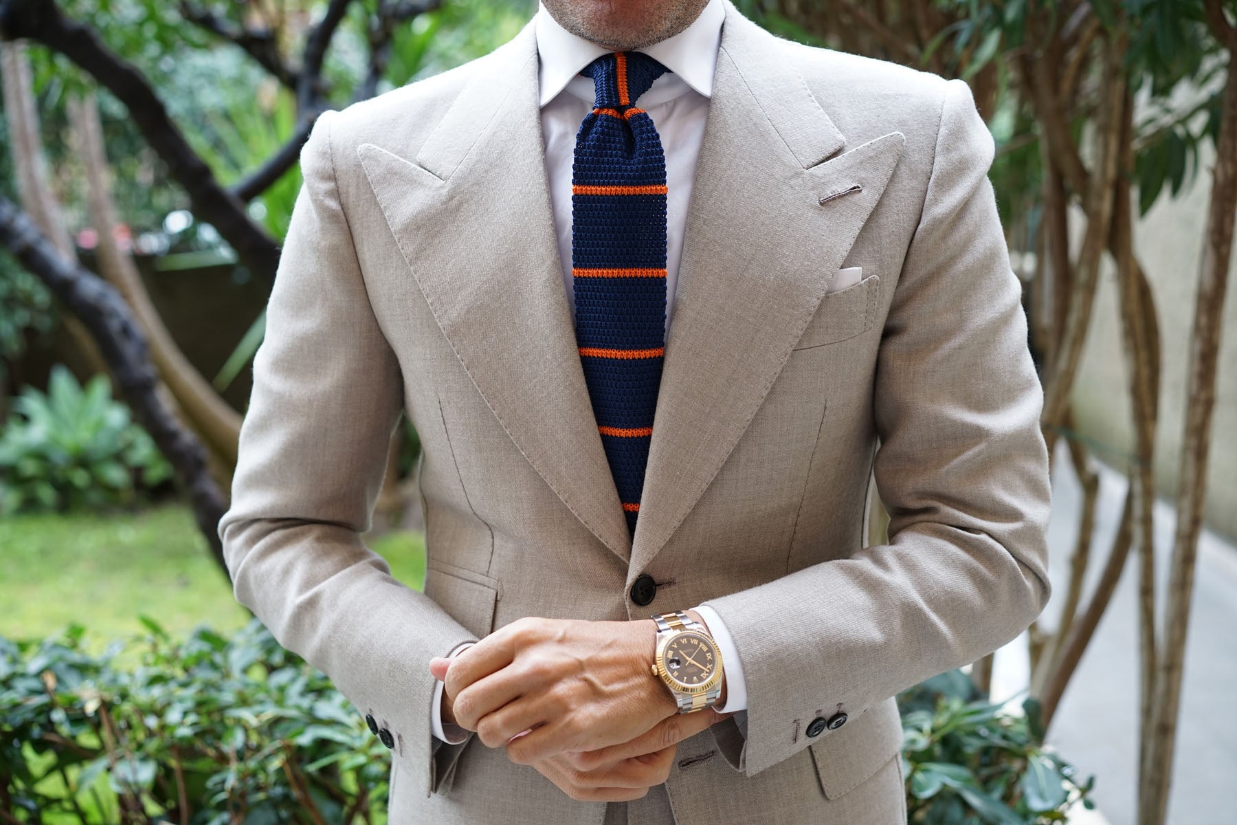 Santoro Navy Blue with Orange Striped Knitted Tie