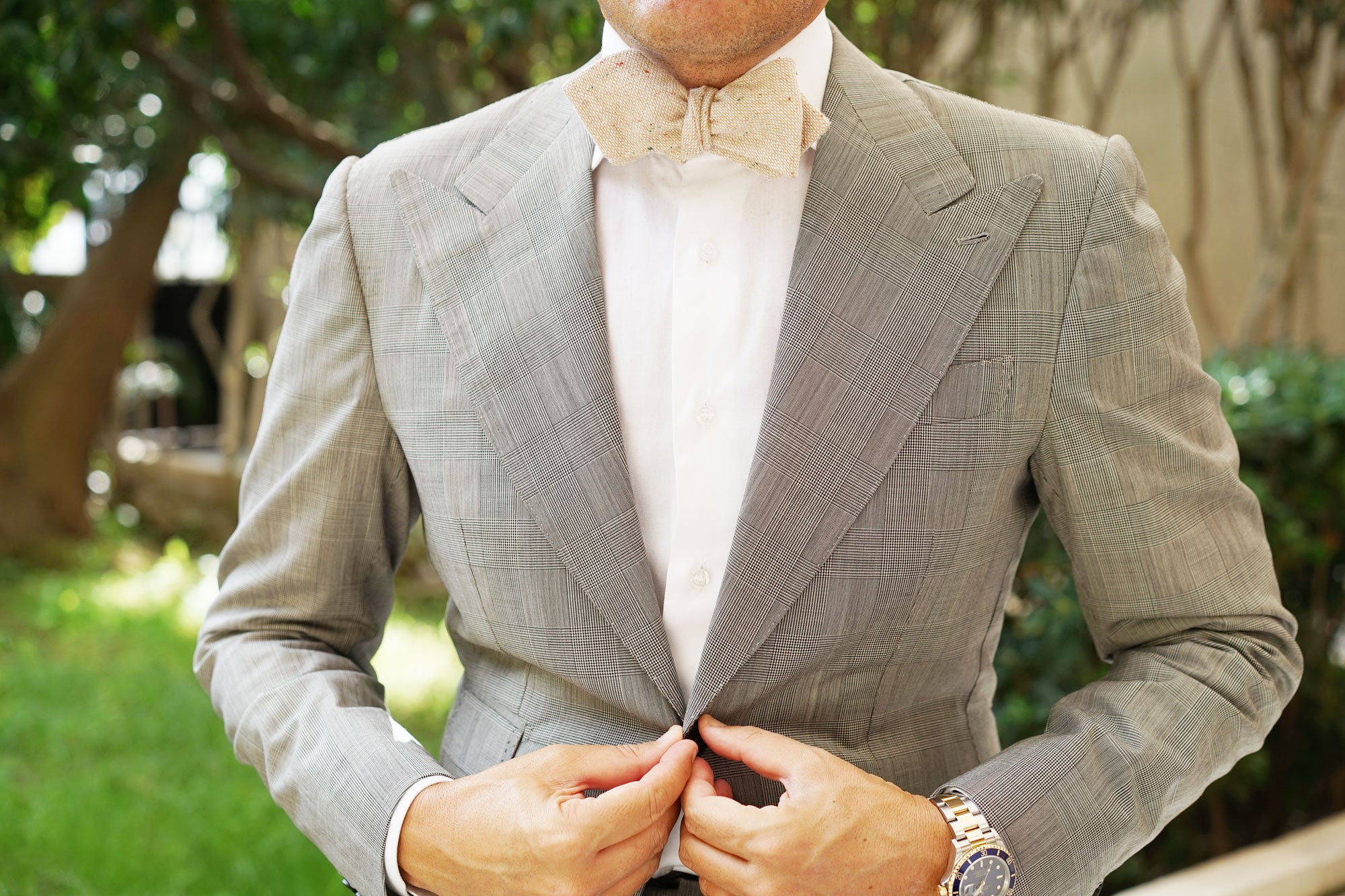 Khaki Sharkskin Diamond Self Bow Tie