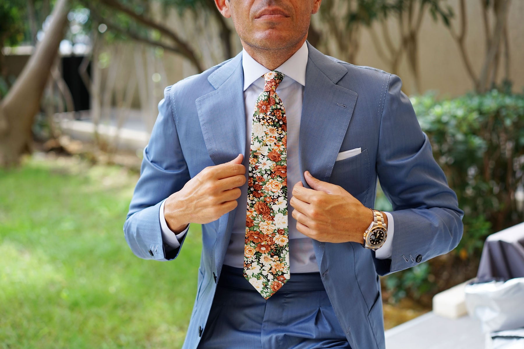 San Pietro Orange Floral Tie