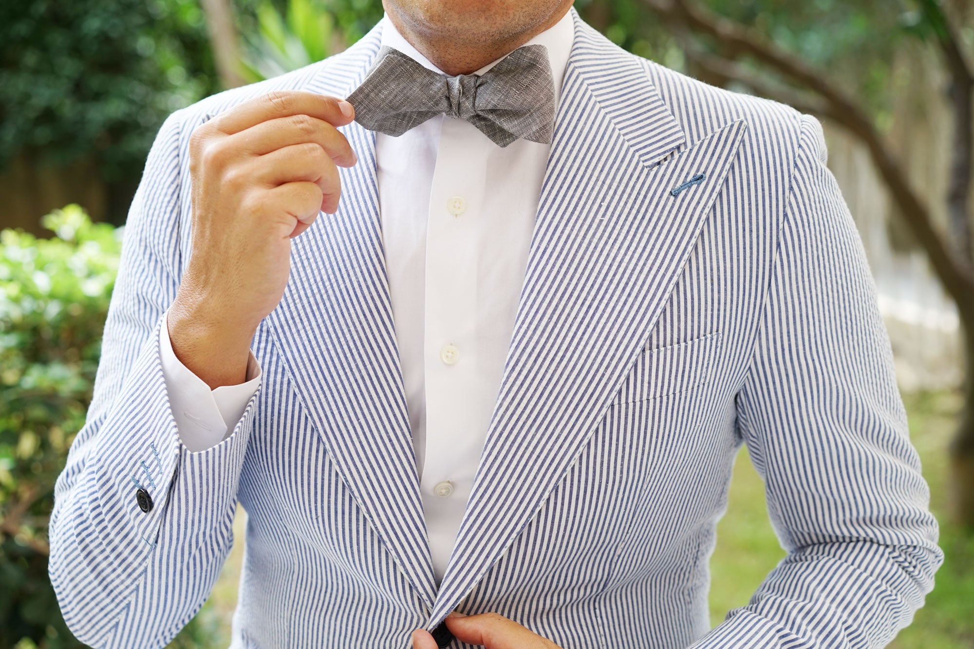 Grey Linen Chambray Self Tie Diamond Bow Tie