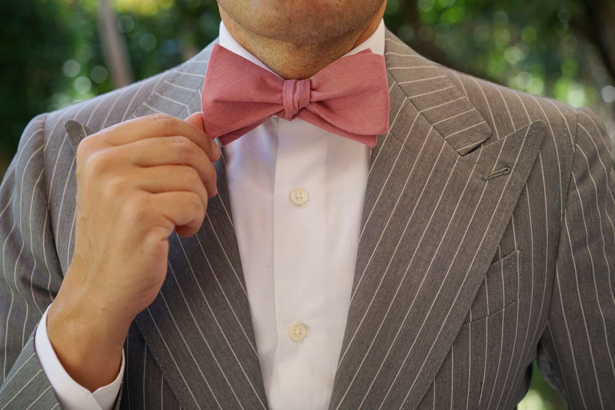 Dusty Rose Pink Linen Self Bow Tie