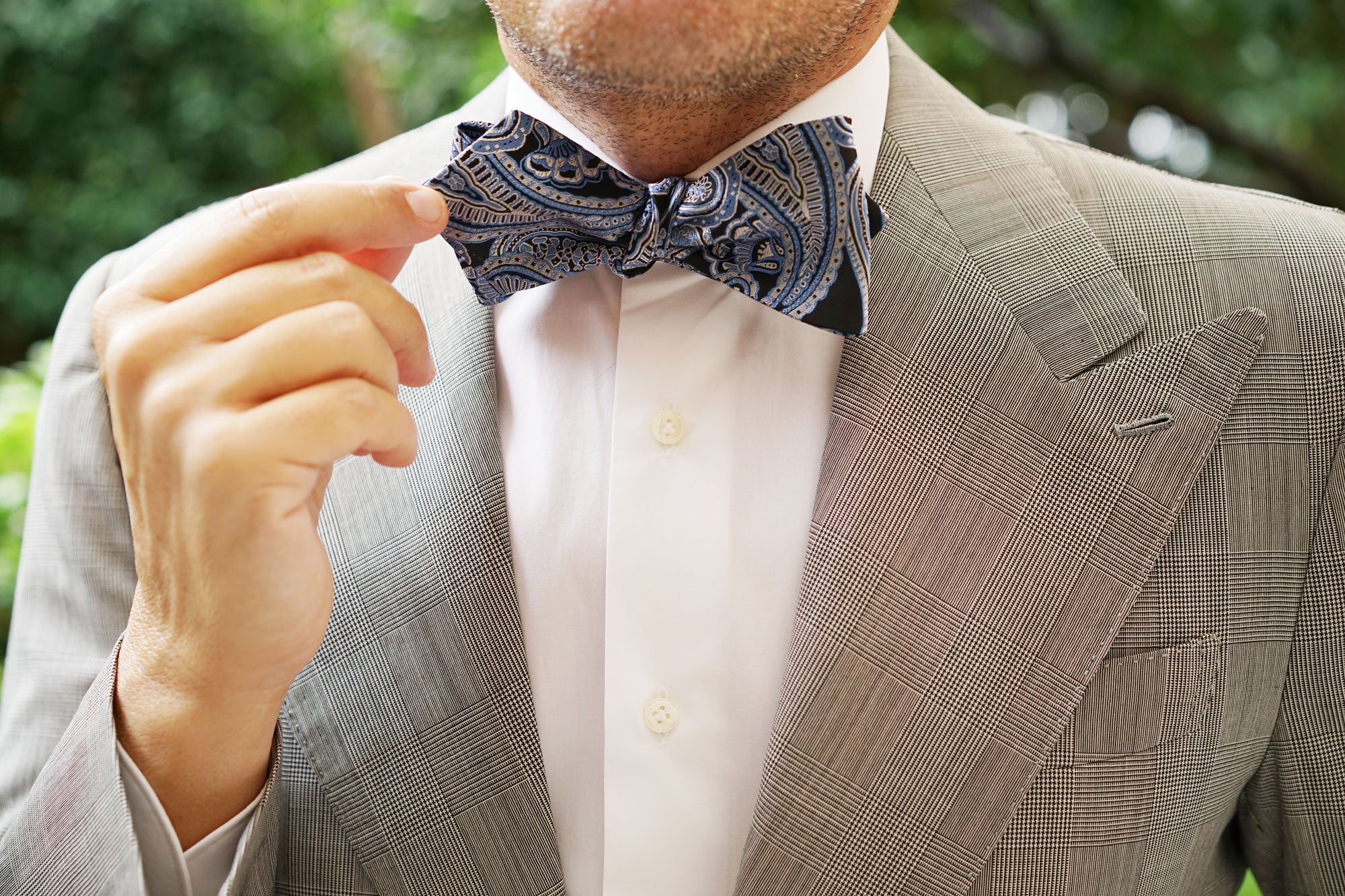 Paisley Blue Self Tie Diamond Tip Bow Tie