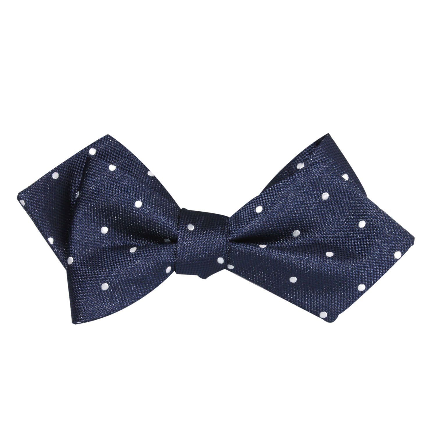 Navy Blue with White Polka Dots Self Tie Diamond Tip Bow Tie