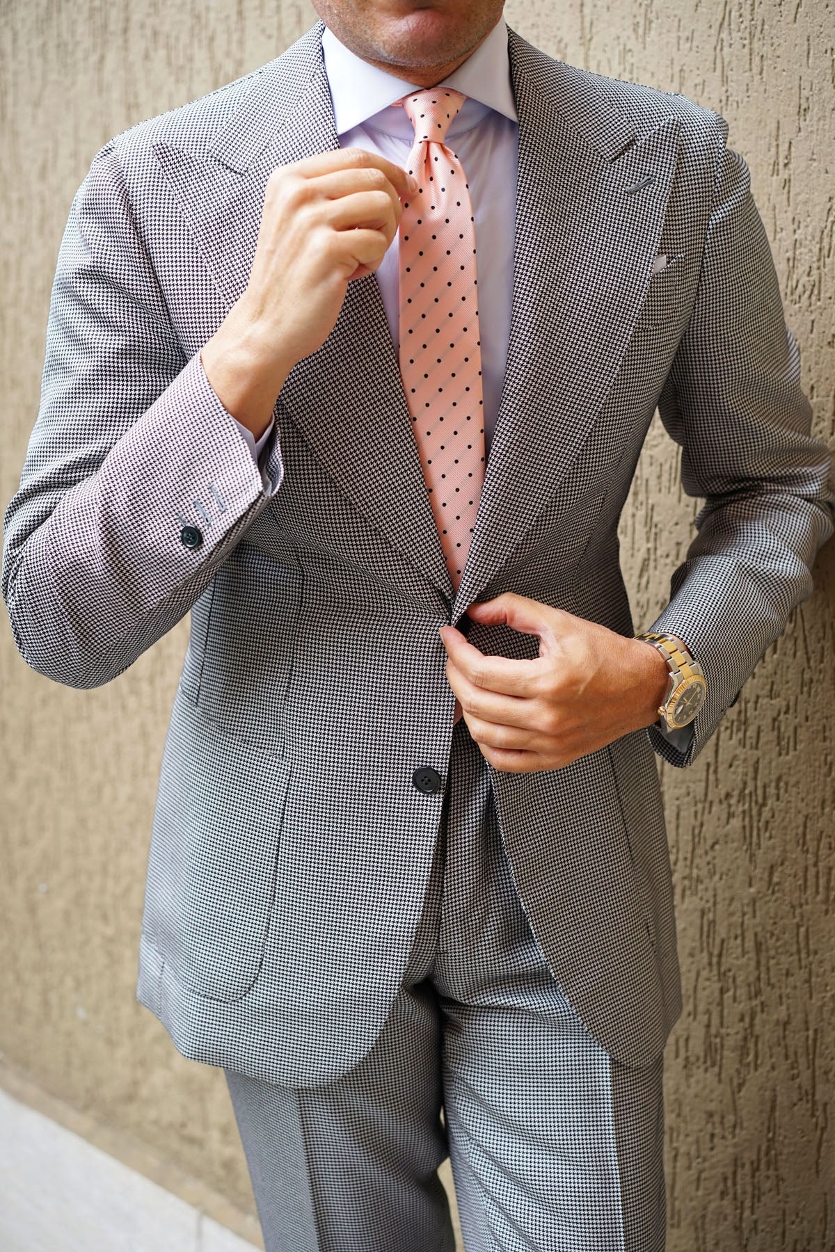 Peach on Black Polka Dots Skinny Tie